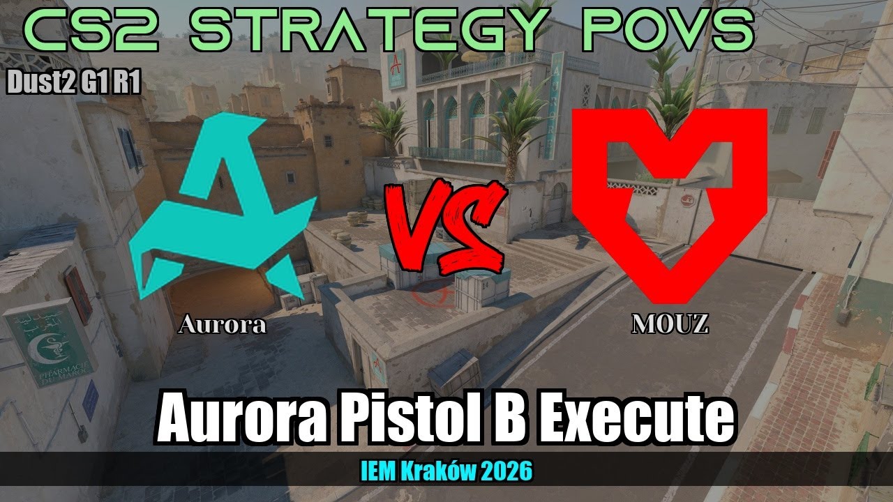 Aurora Pistol B Execute vs MOUZ - Dust2 - IEM Kraków 2026