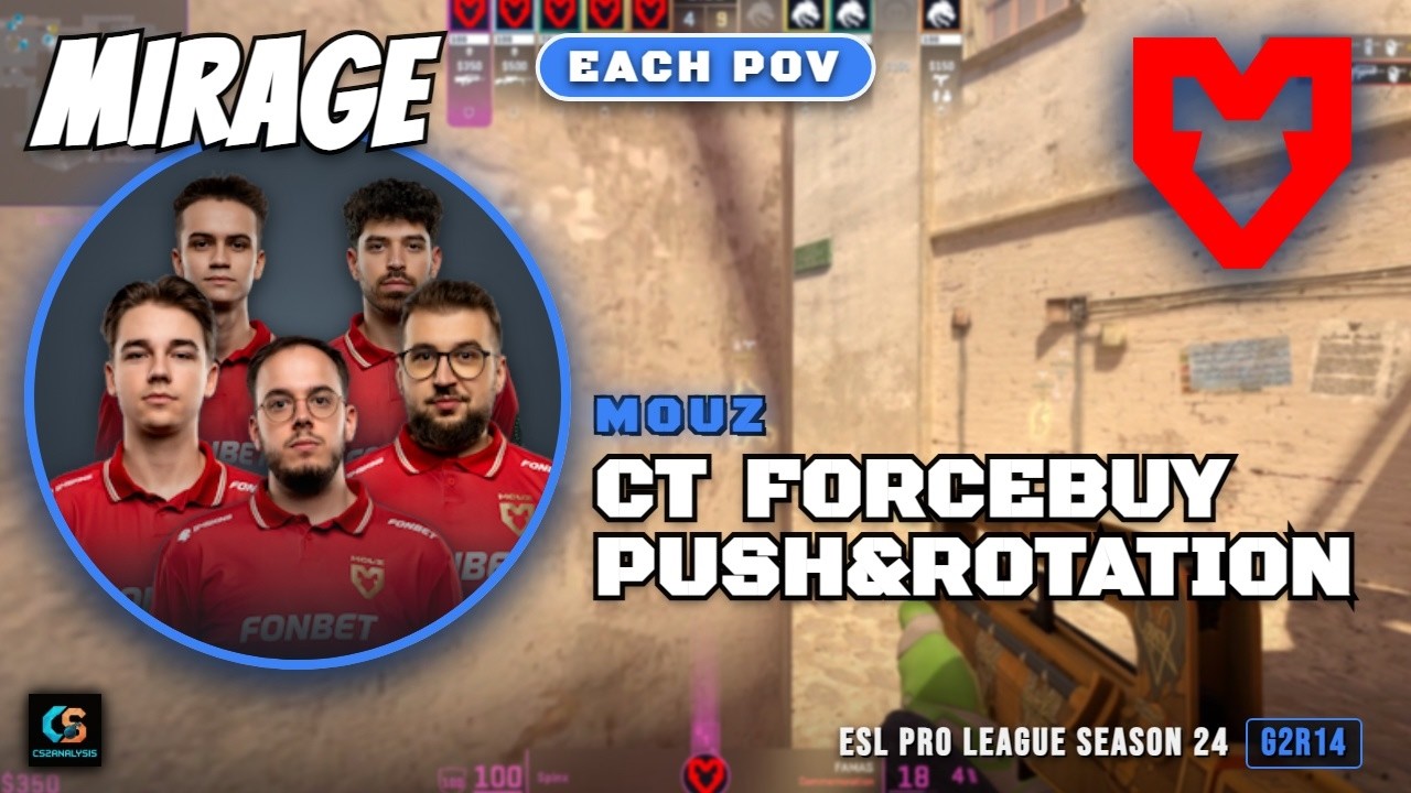 MOUZ CT ForceBuy Push&Rotation vs Spirit - Mirage - ESL Pro League Season 24