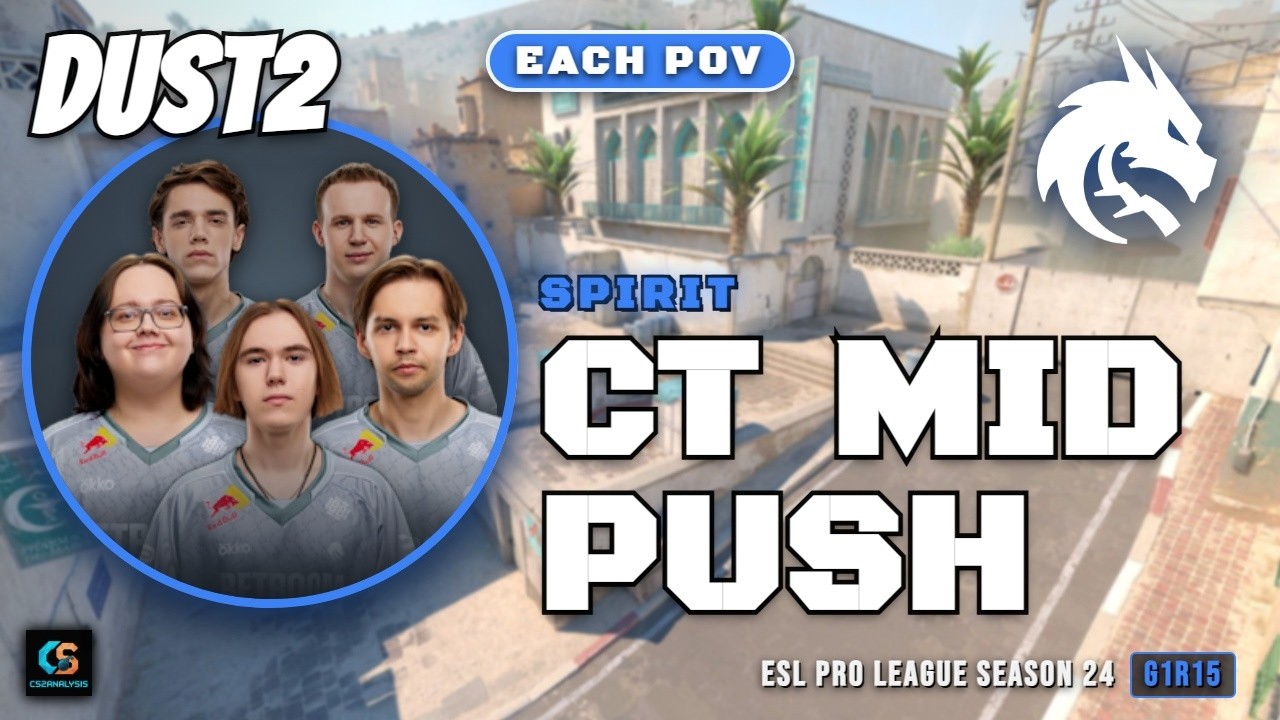 Spirit CT Mid Push vs MOUZ - Dust2 - ESL Pro League Season 24