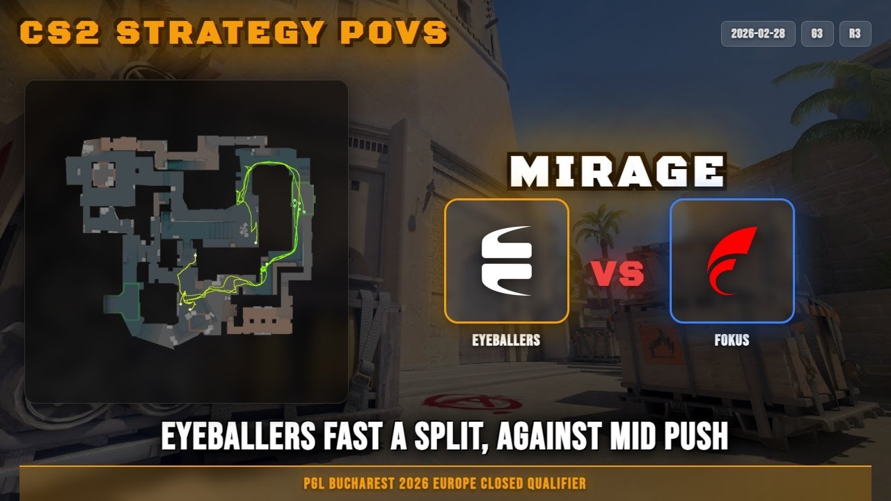 EYEBALLERS Fast A Split, against mid push vs FOKUS - Mirage
