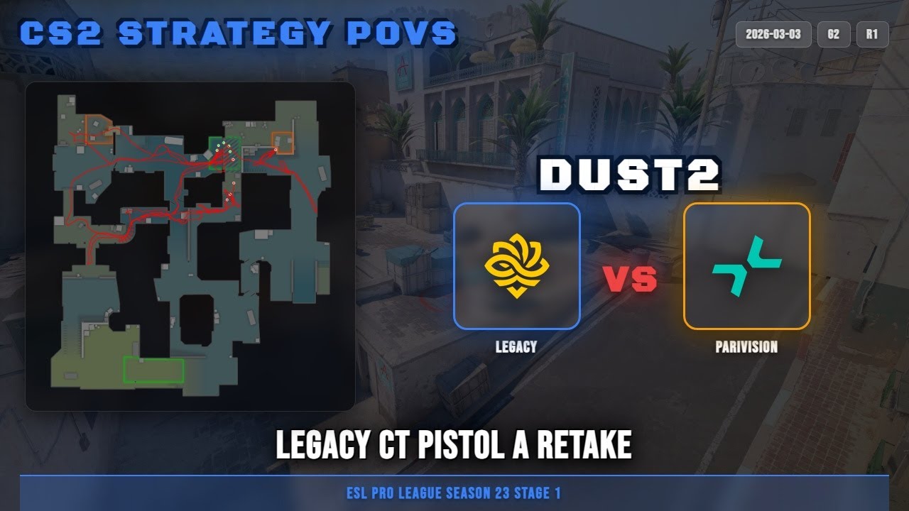 Legacy CT Pistol A Retake vs PARIVISION - Dust2 - ESL Pro League Season 23 Stage 1