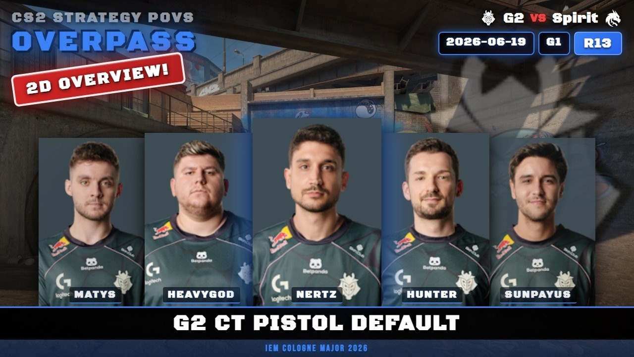 G2 CT Pistol Default vs Spirit - Overpass - IEM Cologne Major 2026