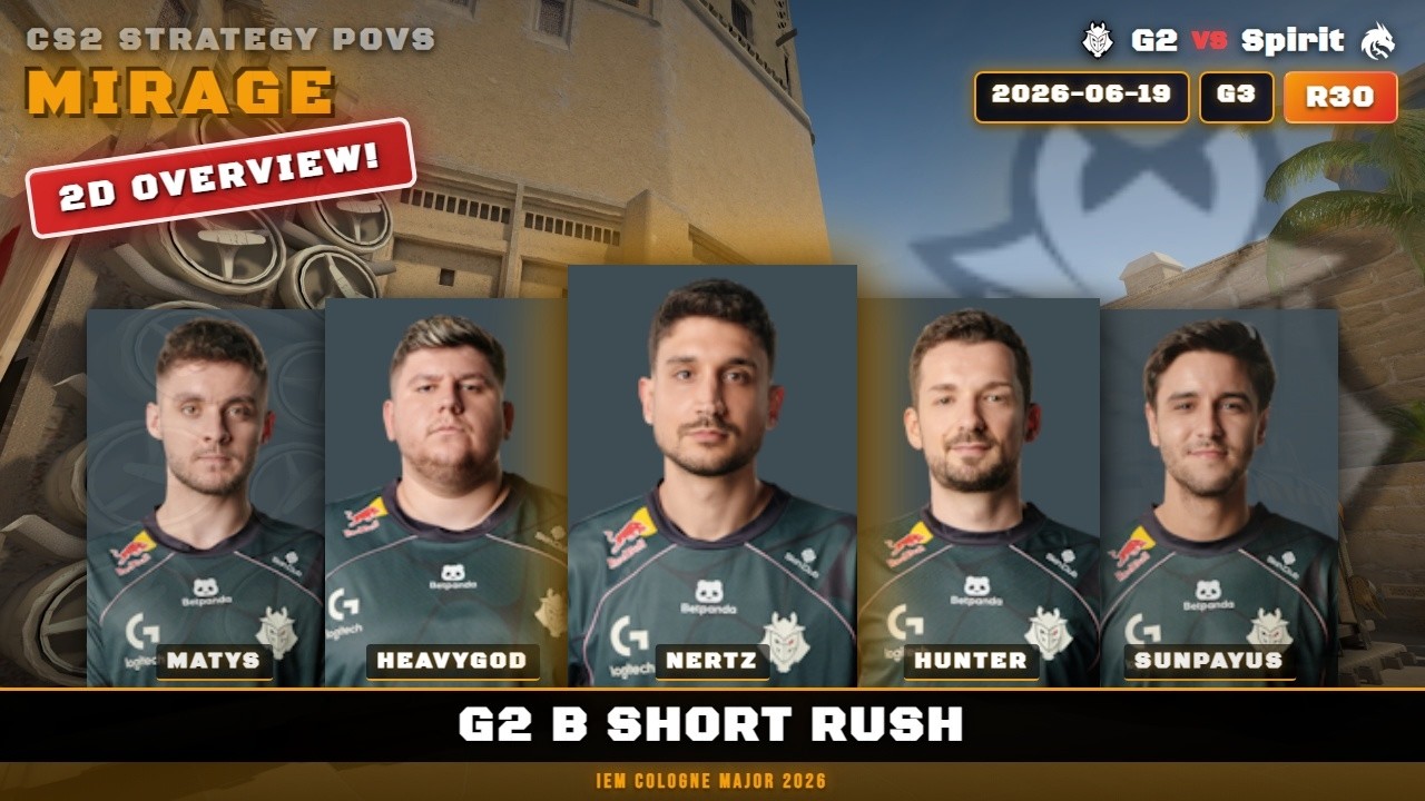 G2 B Short Rush vs Spirit - Mirage - IEM Cologne Major 2026