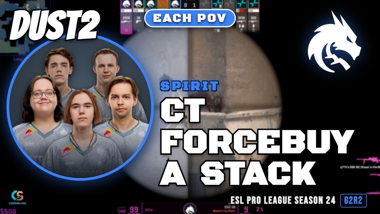 Spirit CT ForceBuy A Stack vs PARIVISION - Dust2 - ESL Pro League Season 24