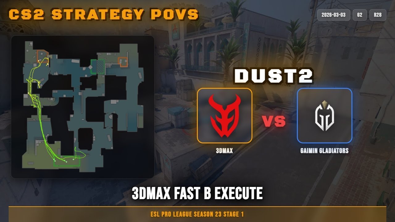 3DMAX Fast B Execute vs Gaimin Gladiators - Dust2 - ESL Pro League Season 23 Stage 1