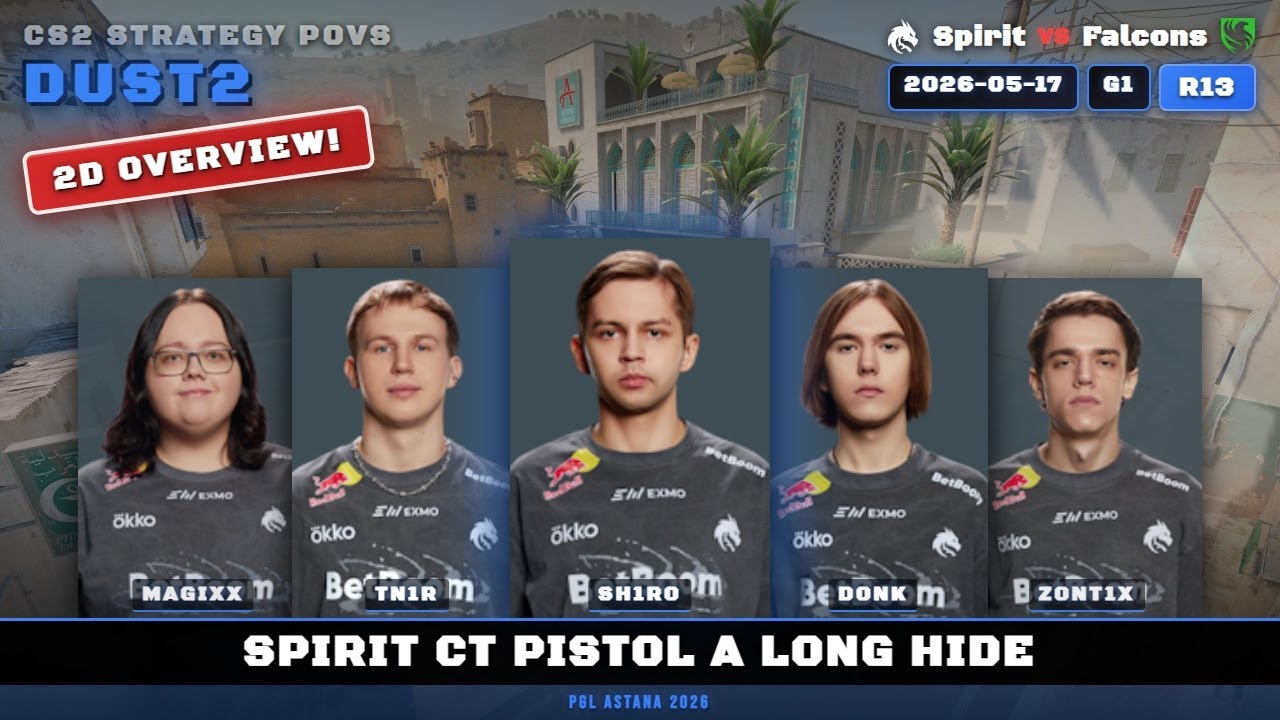 Spirit CT Pistol A Long Hide vs Falcons - Dust2 - PGL Astana 2026
