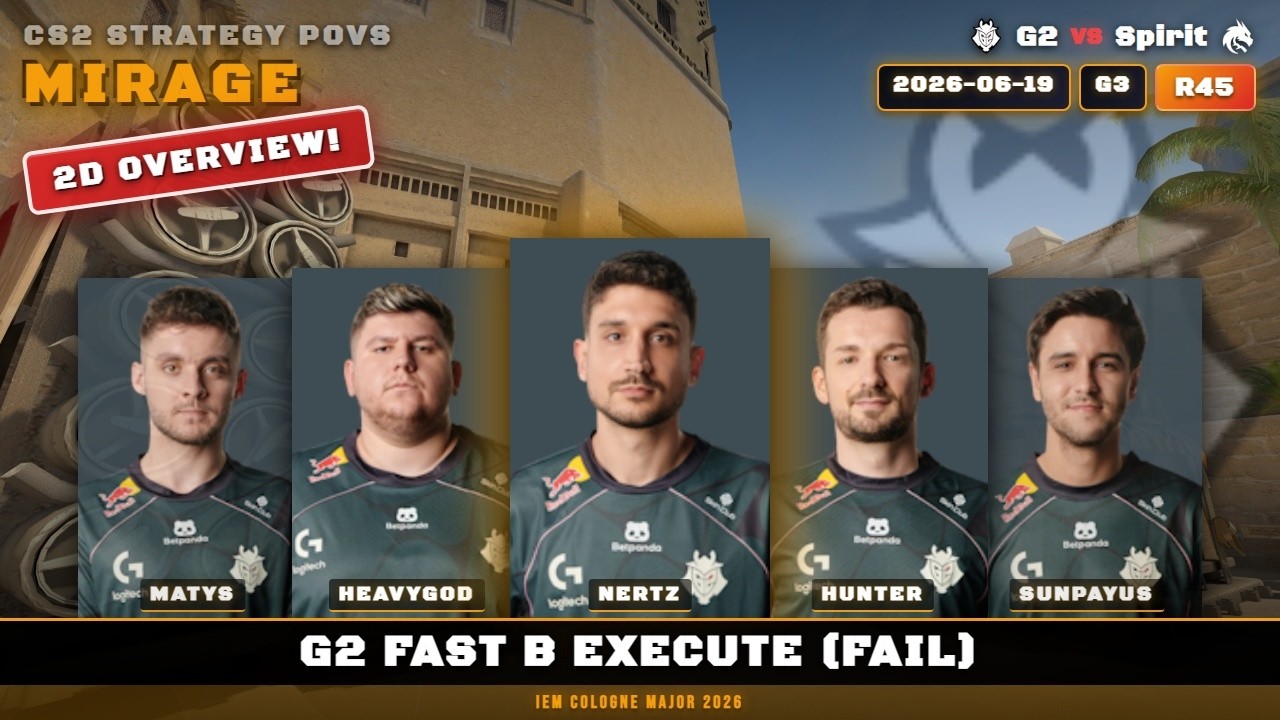 G2 Fast B Execute (fail) vs Spirit - Mirage - IEM Cologne Major 2026