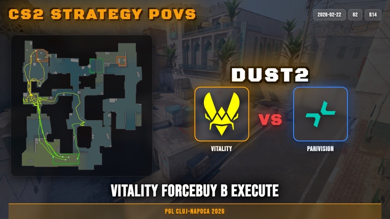 Vitality Forcebuy B Execute vs PARIVISION - Dust2 - PGL Cluj-Napoca 2026