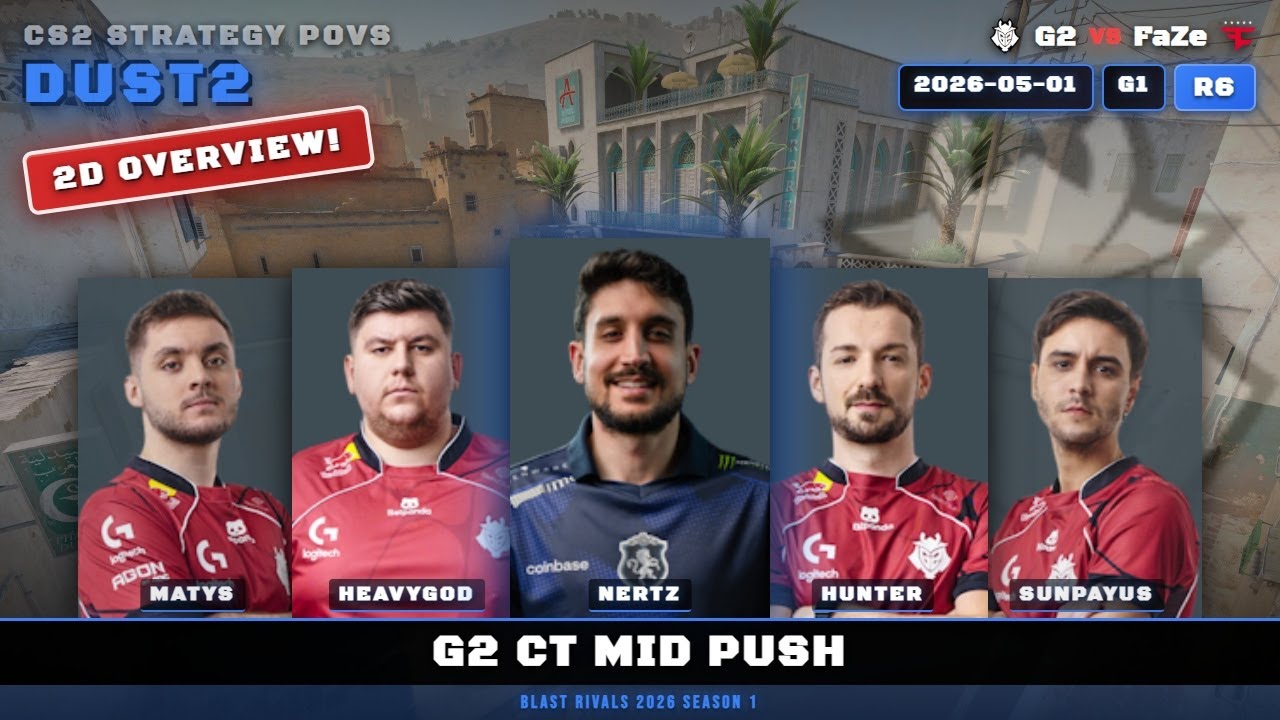 G2 CT Mid Push vs FaZe - Dust2 - BLAST Rivals 2026 Season 1