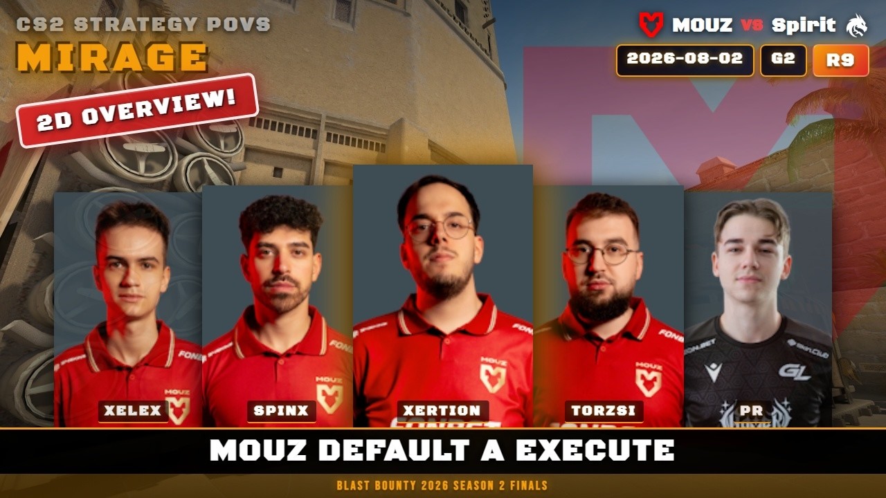 MOUZ Default A Execute vs Spirit - Mirage - BLAST Bounty 2026 Season 2 Finals