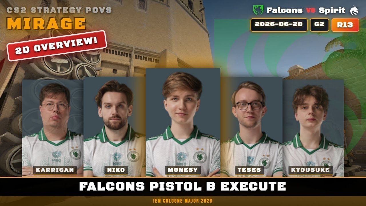 Falcons Pistol B Execute vs Spirit - Mirage - IEM Cologne Major 2026
