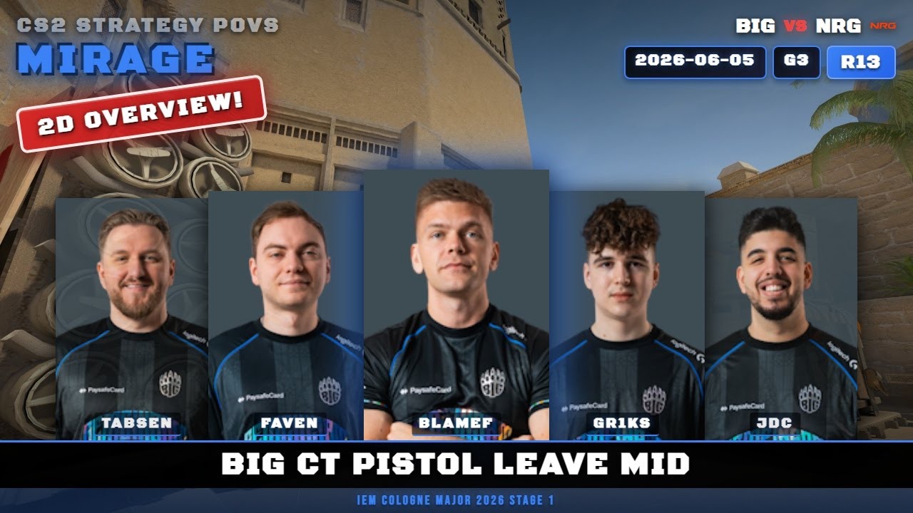 BIG CT Pistol Leave Mid vs NRG - Mirage - IEM Cologne Major 2026 Stage 1