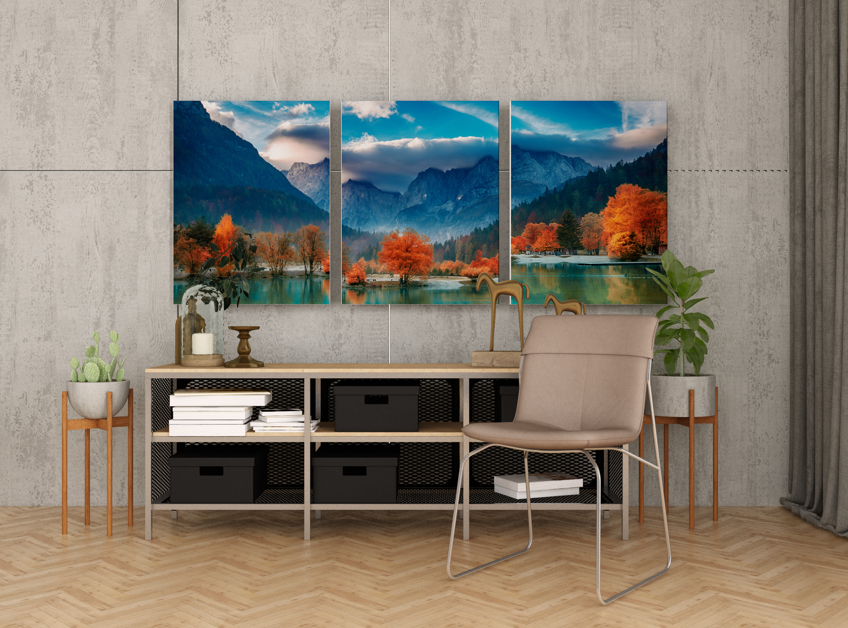 Triptych wall art in modern interior