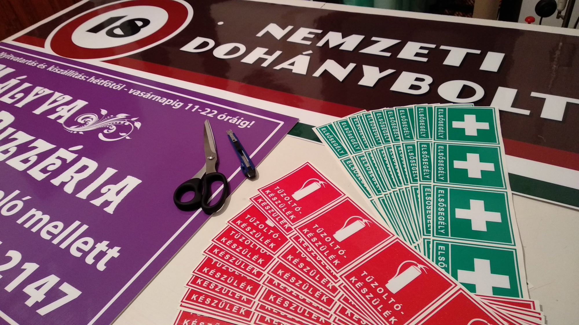 Shop signs and stickers