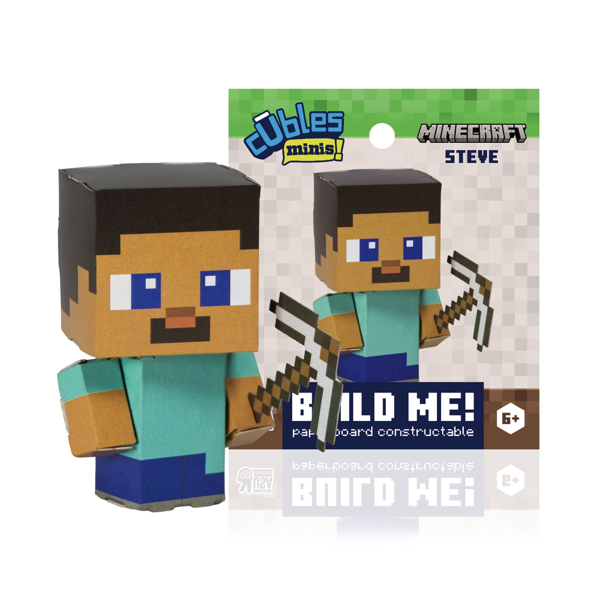 Minecraft Steve Cuble Mini CUBLES paperboard character fully assembled and posed
