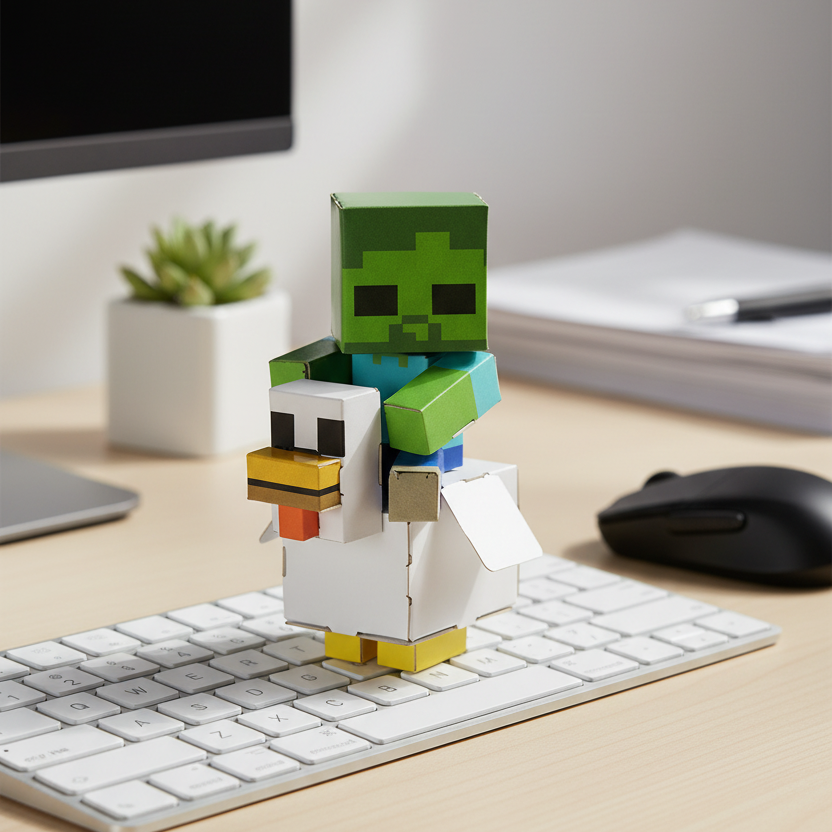 Minecraft Chicken Jockey Mini CUBLES product packaging flat-pack design