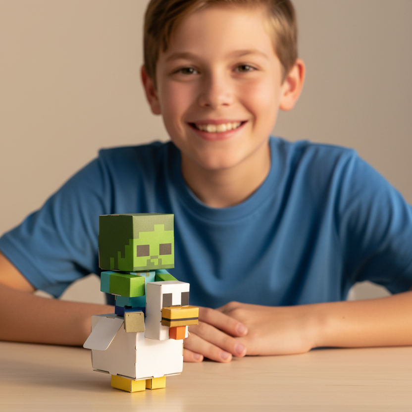 Minecraft Chicken Jockey Mini CUBLES character in action activity shot