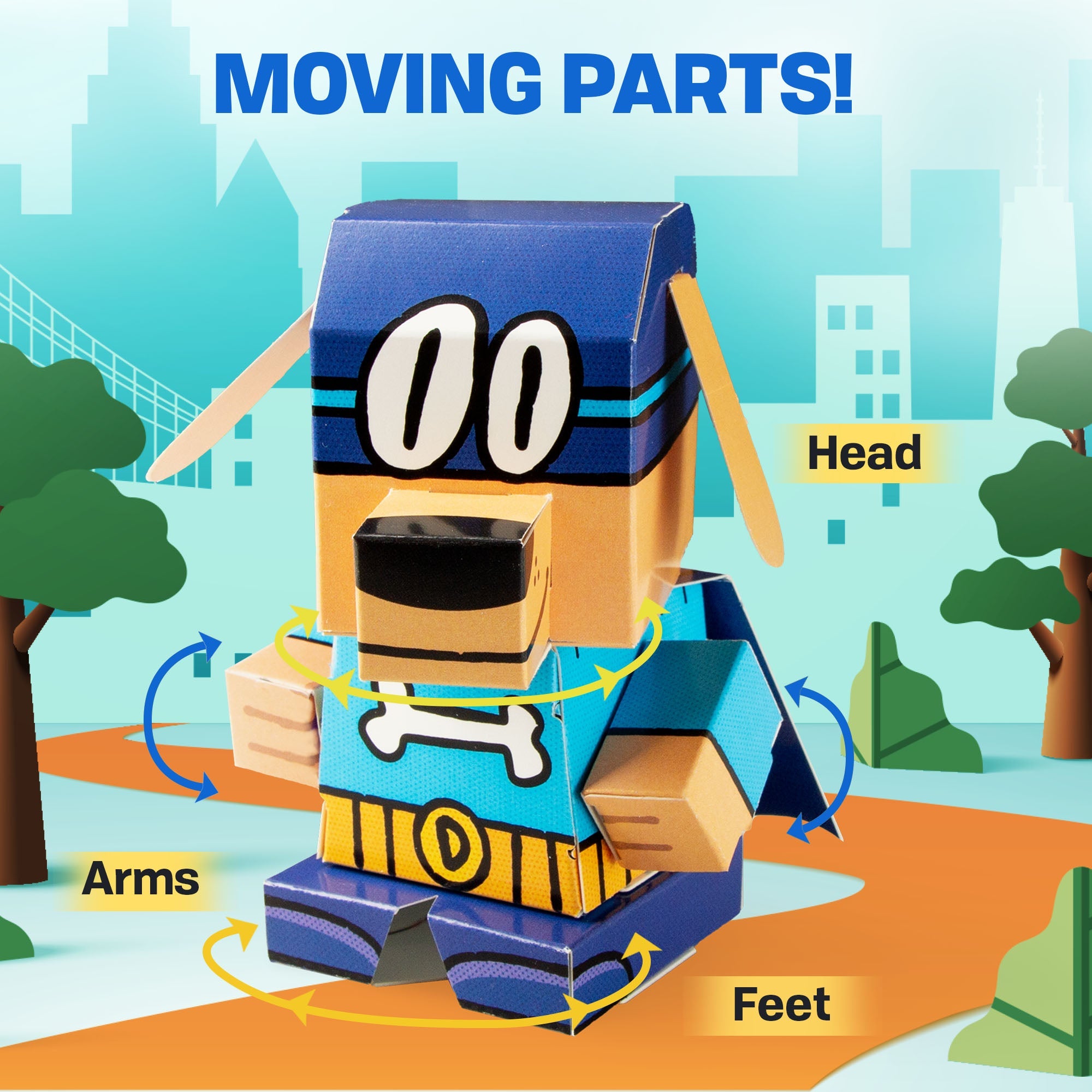 The Bark Knight from the Dog Man series CUBLES moveable parts diagram showing poseable joints