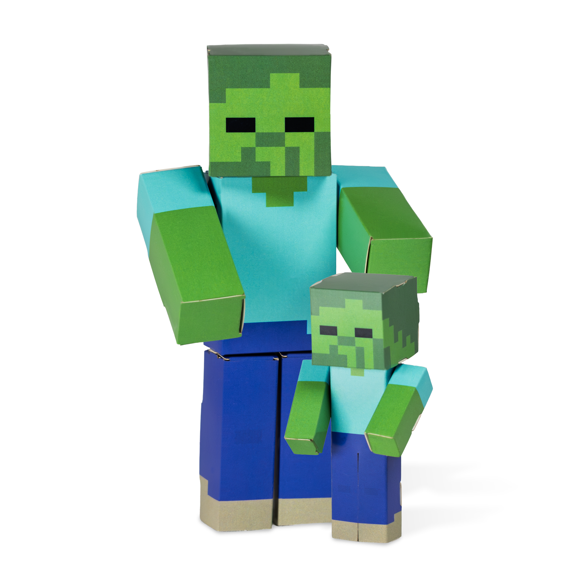 Minecraft Zombie & Baby Zombie CUBLES paperboard character fully assembled and posed