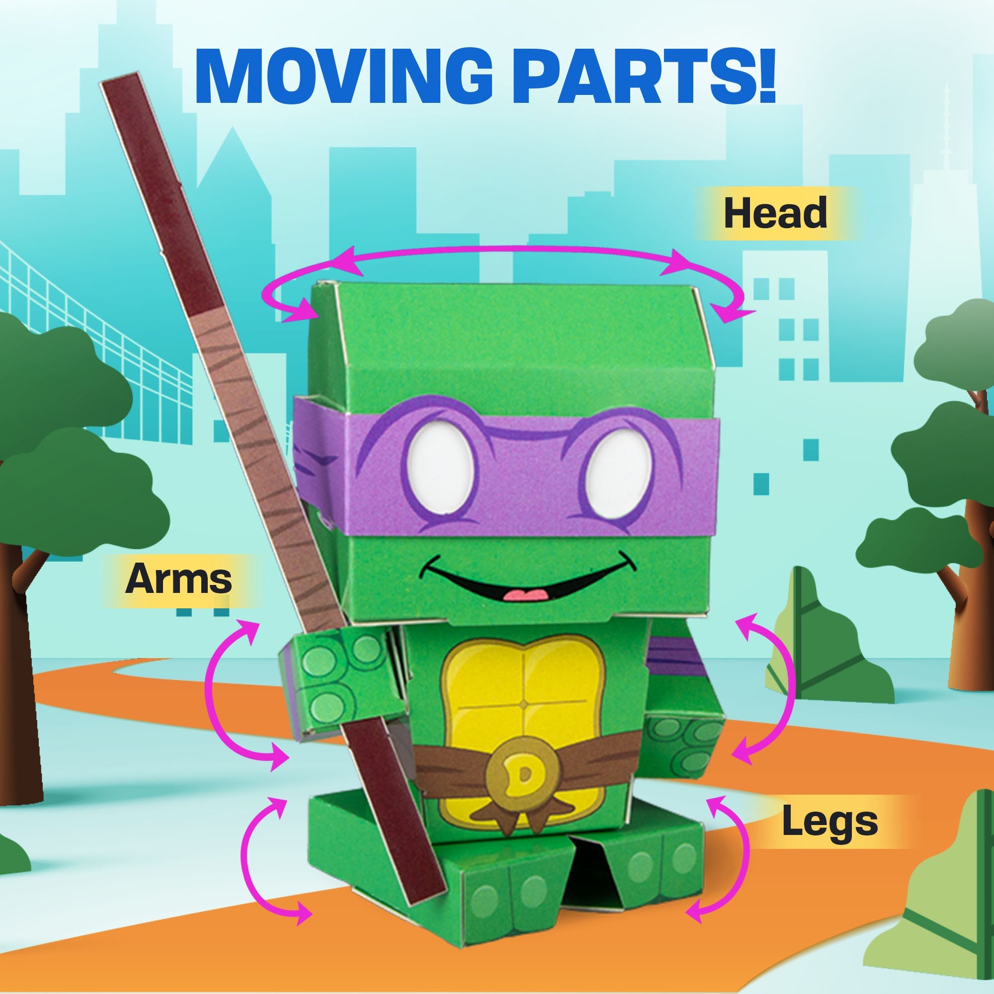TMNT | Donatello Cuble CUBLES moveable parts diagram showing poseable joints