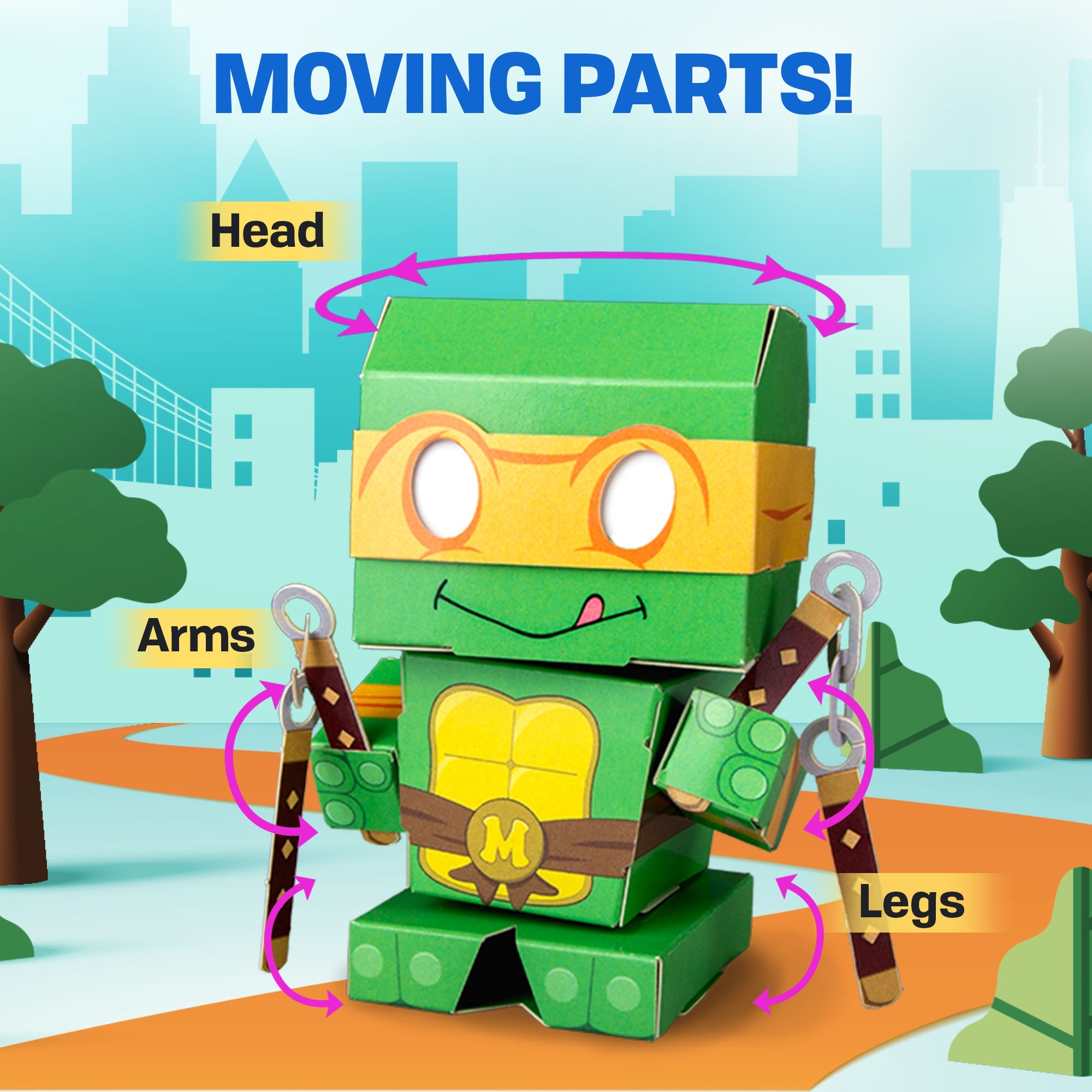 TMNT | Michelangelo Cuble CUBLES moveable parts diagram showing poseable joints