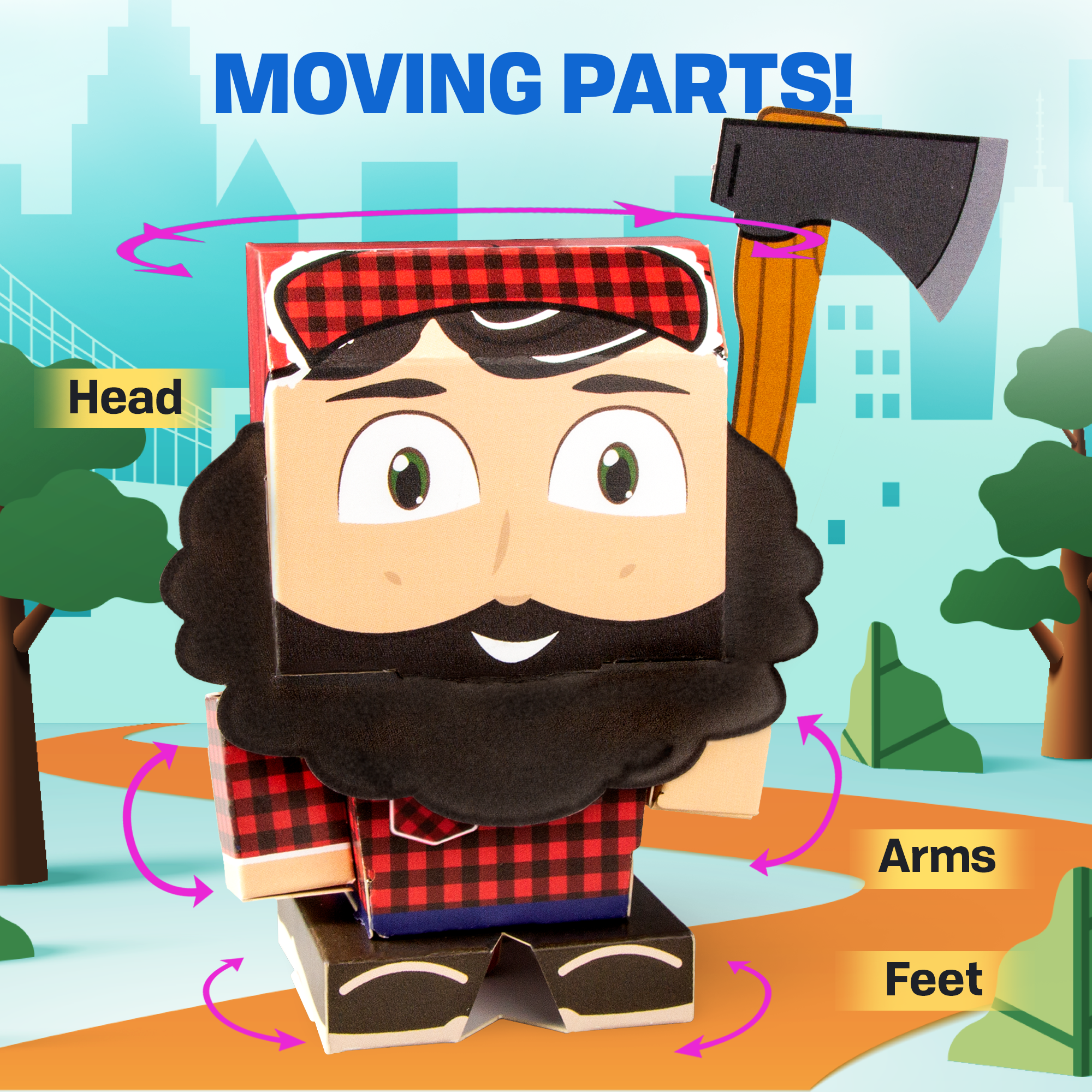 Paul Bunyan CUBLES moveable parts diagram showing poseable joints