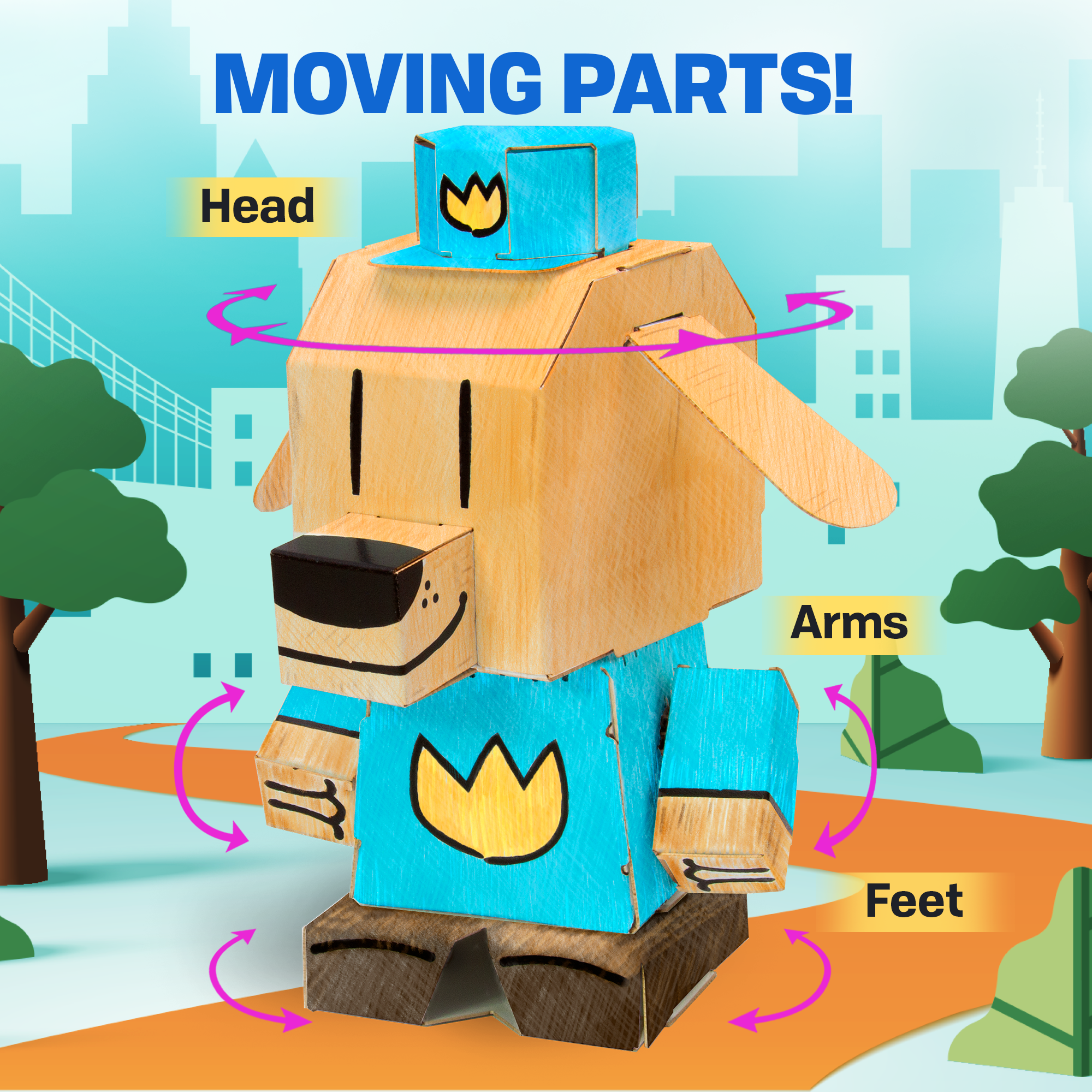 Color Me - Dog Man from Dav Pilkey Creator of Captain Underpants CUBLES moveable parts diagram showing poseable joints