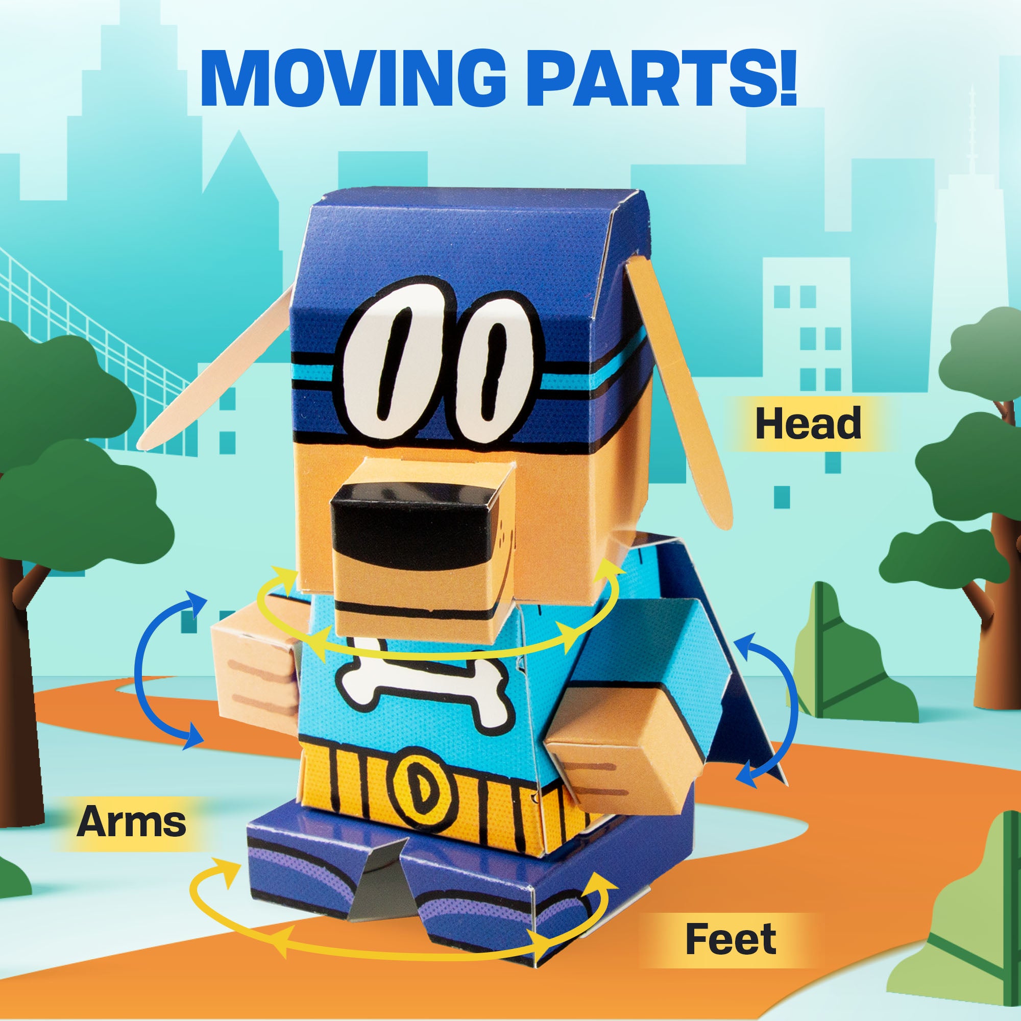 The Bark Knight from the Dog Man series CUBLES moveable parts diagram showing poseable joints