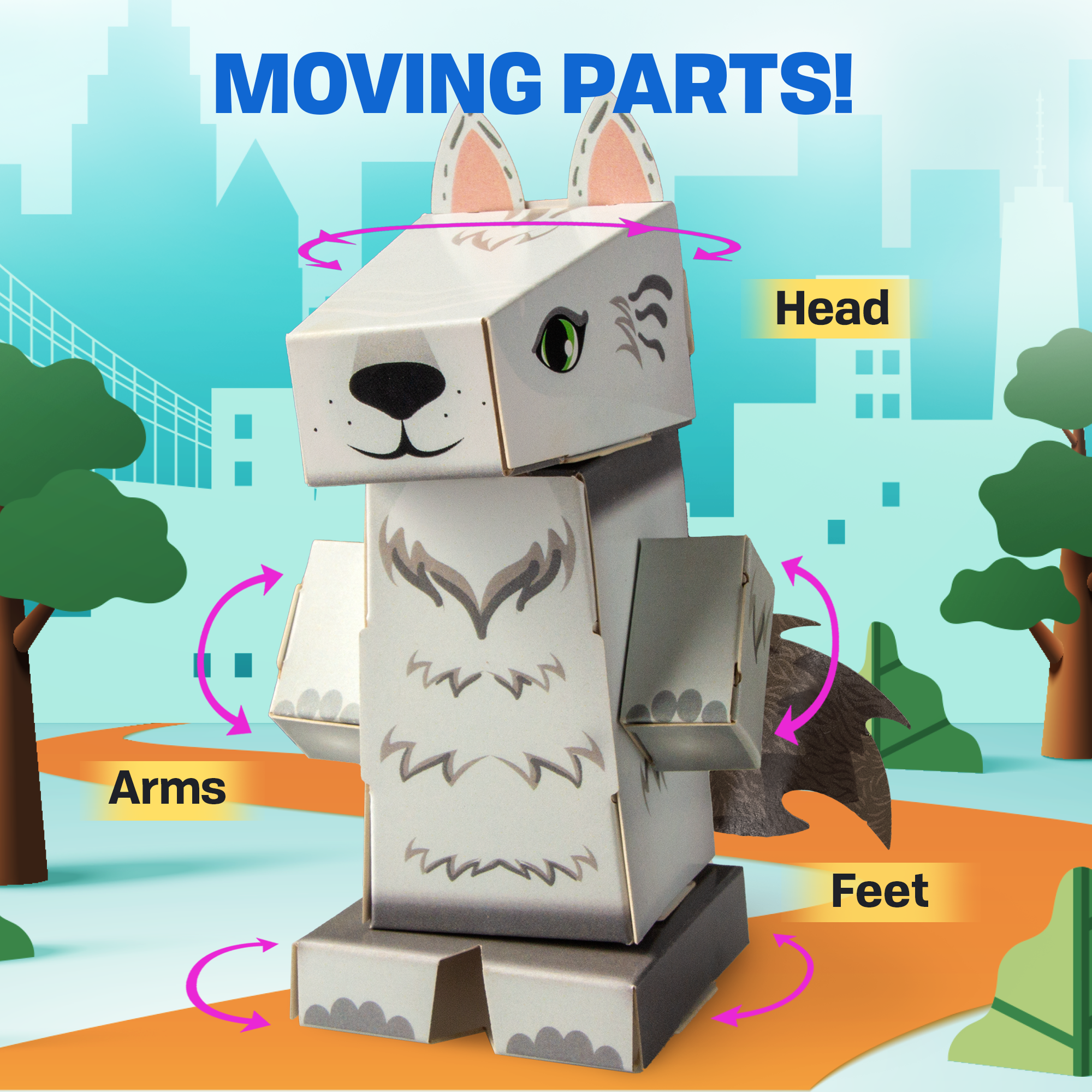 North American Animals - Wolf CUBLES moveable parts diagram showing poseable joints