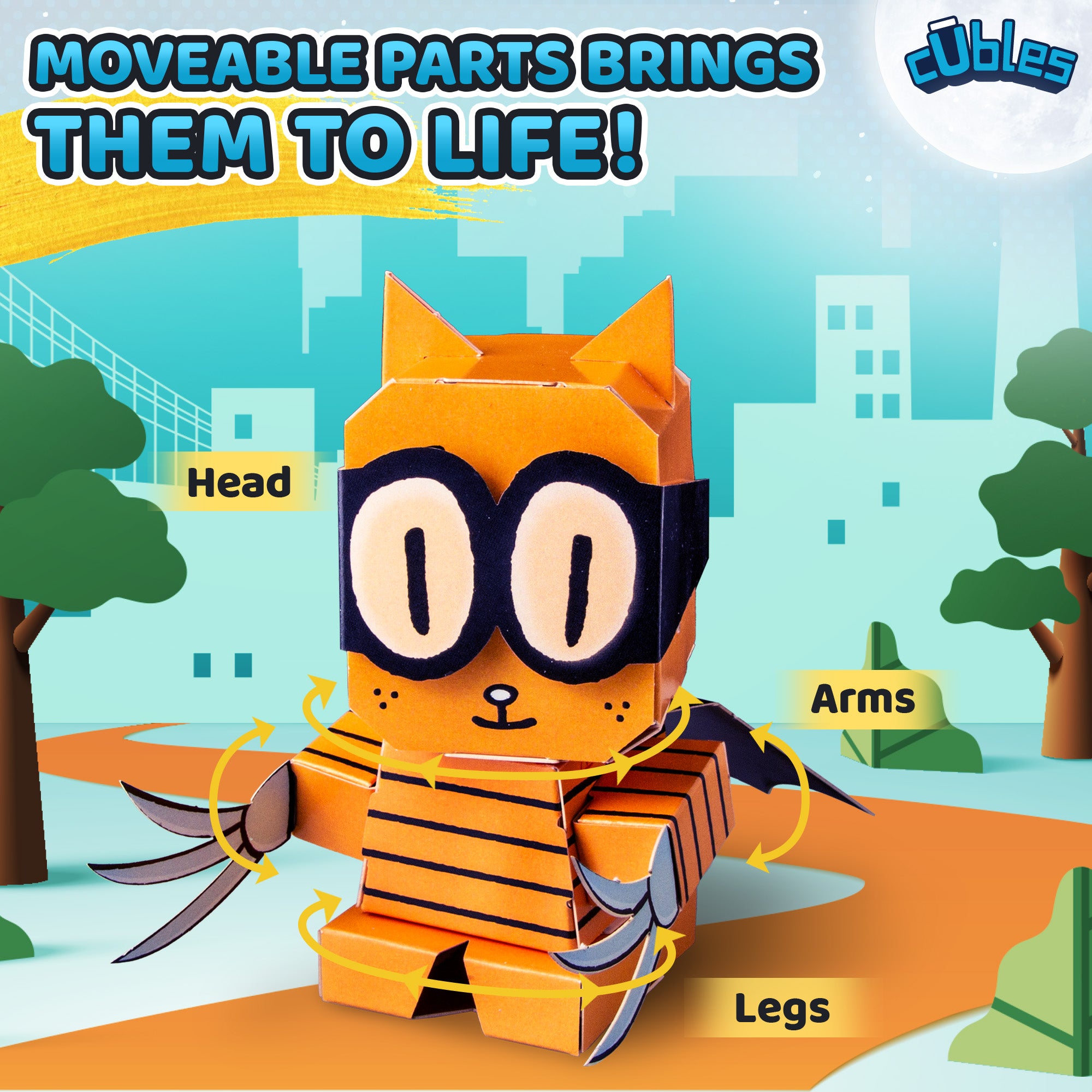 Cat Kid CUBLES moveable parts diagram showing poseable joints
