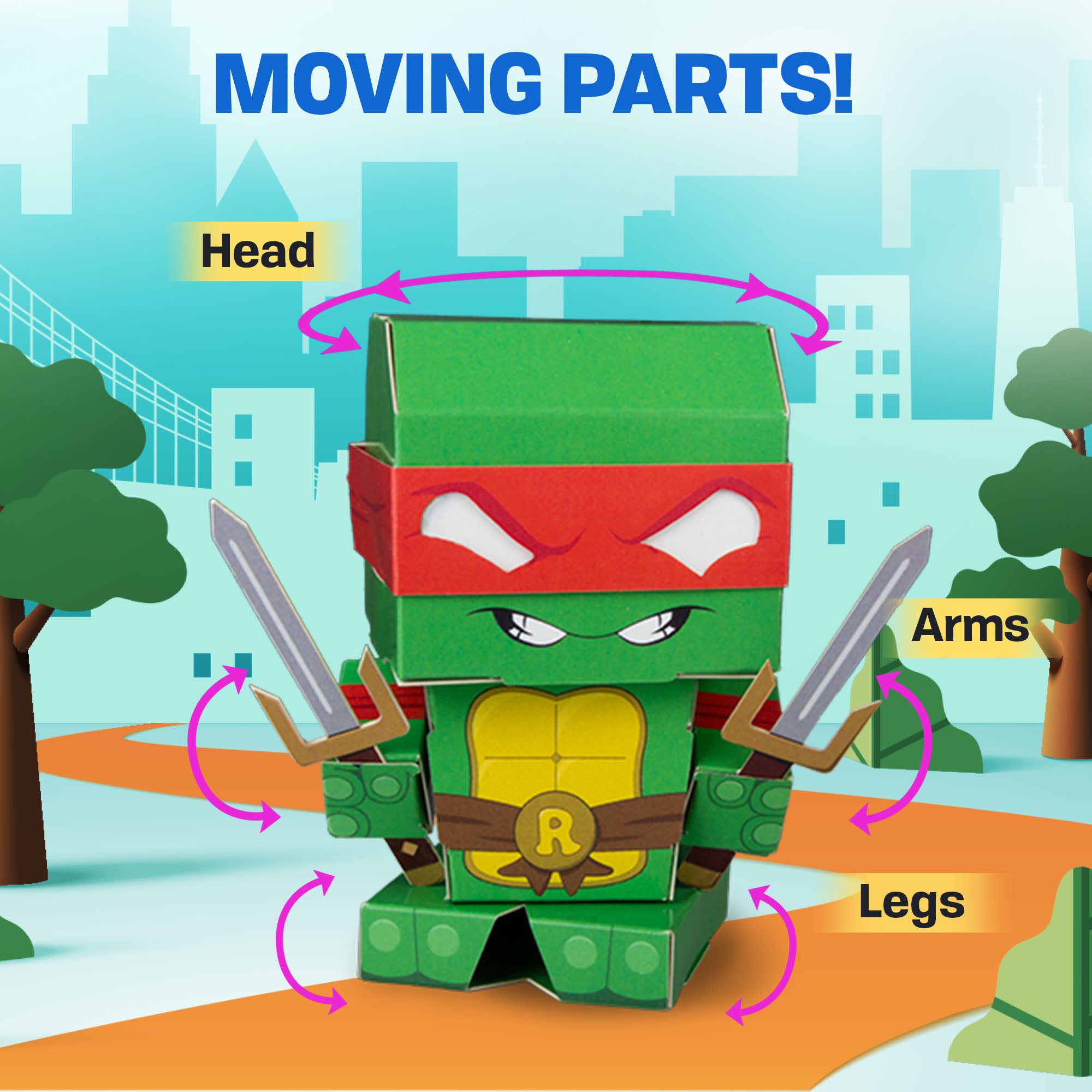 TMNT | Raphael Cuble CUBLES moveable parts diagram showing poseable joints