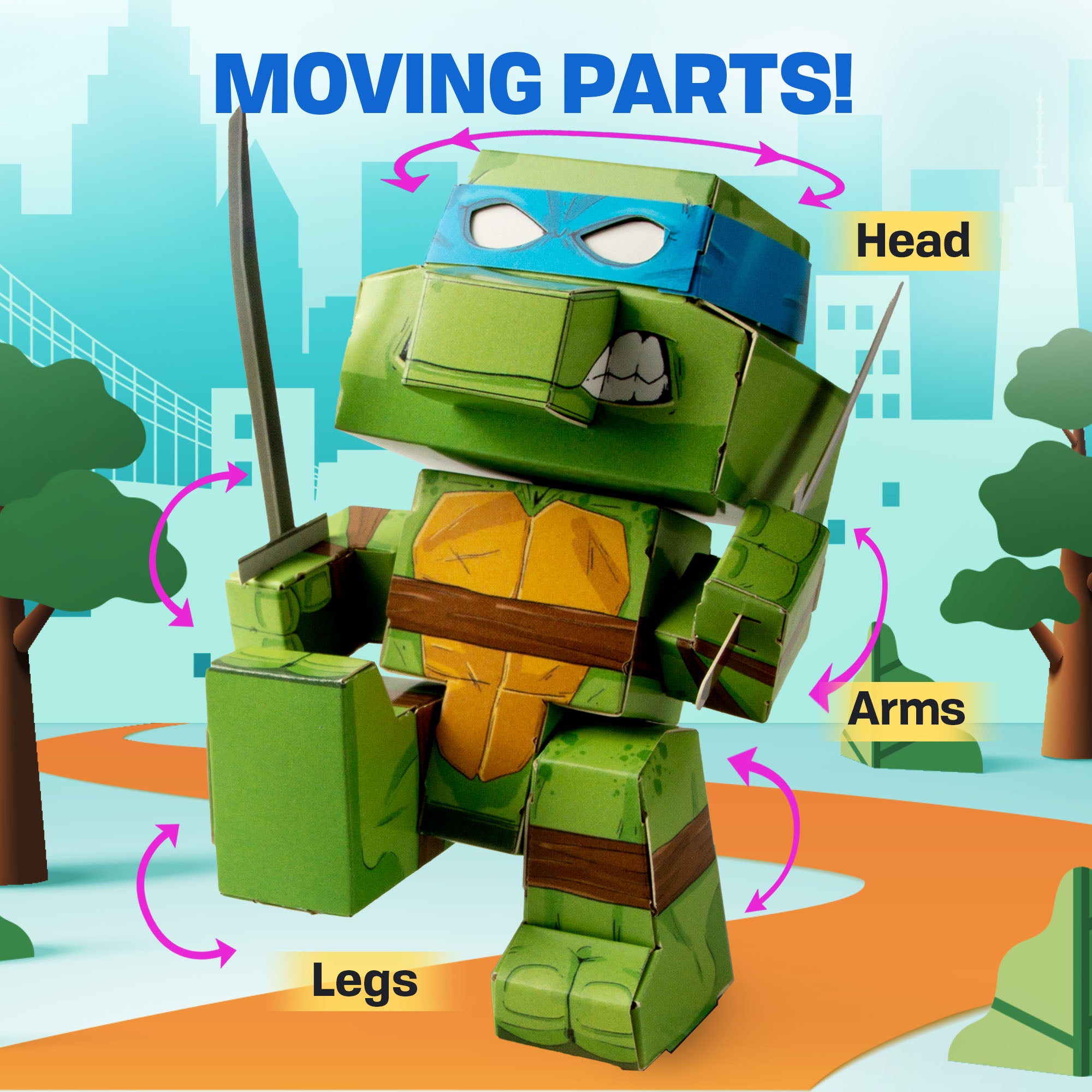 Modern Teenage Mutant Ninja Turtles Leonardo - Advanced CUBLES moveable parts diagram showing poseable joints