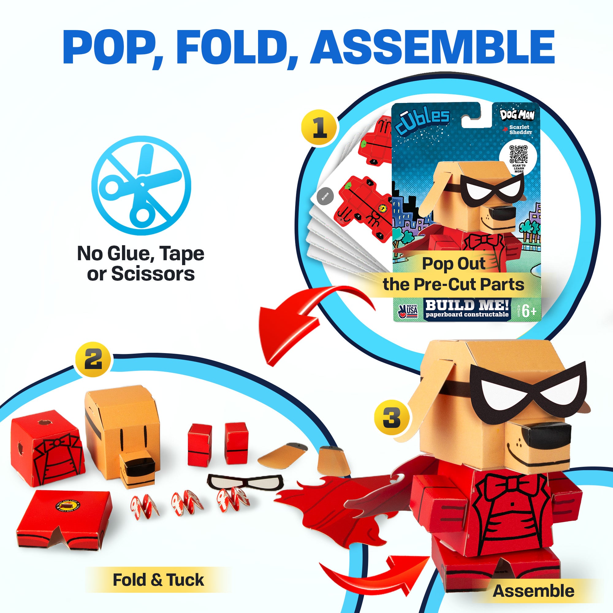 Dog Man Scarlet Shedder CUBLES character in action activity shot