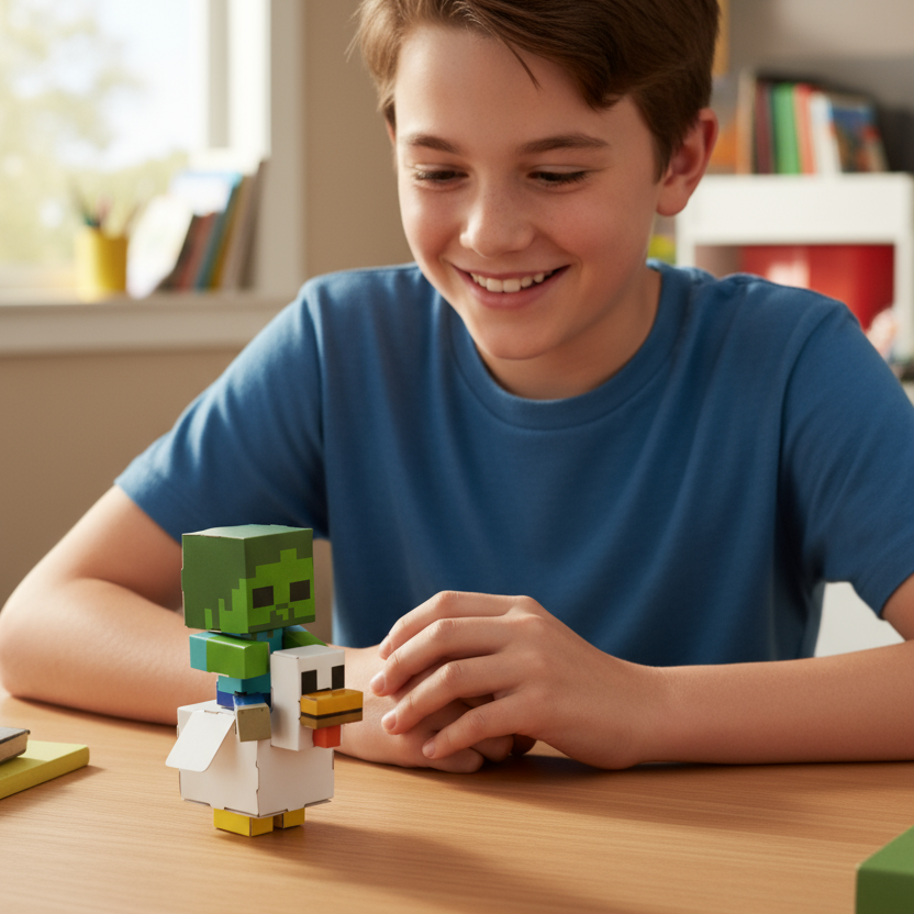 Minecraft Minis Pack Chicken Jockey Set CUBLES product packaging flat-pack design