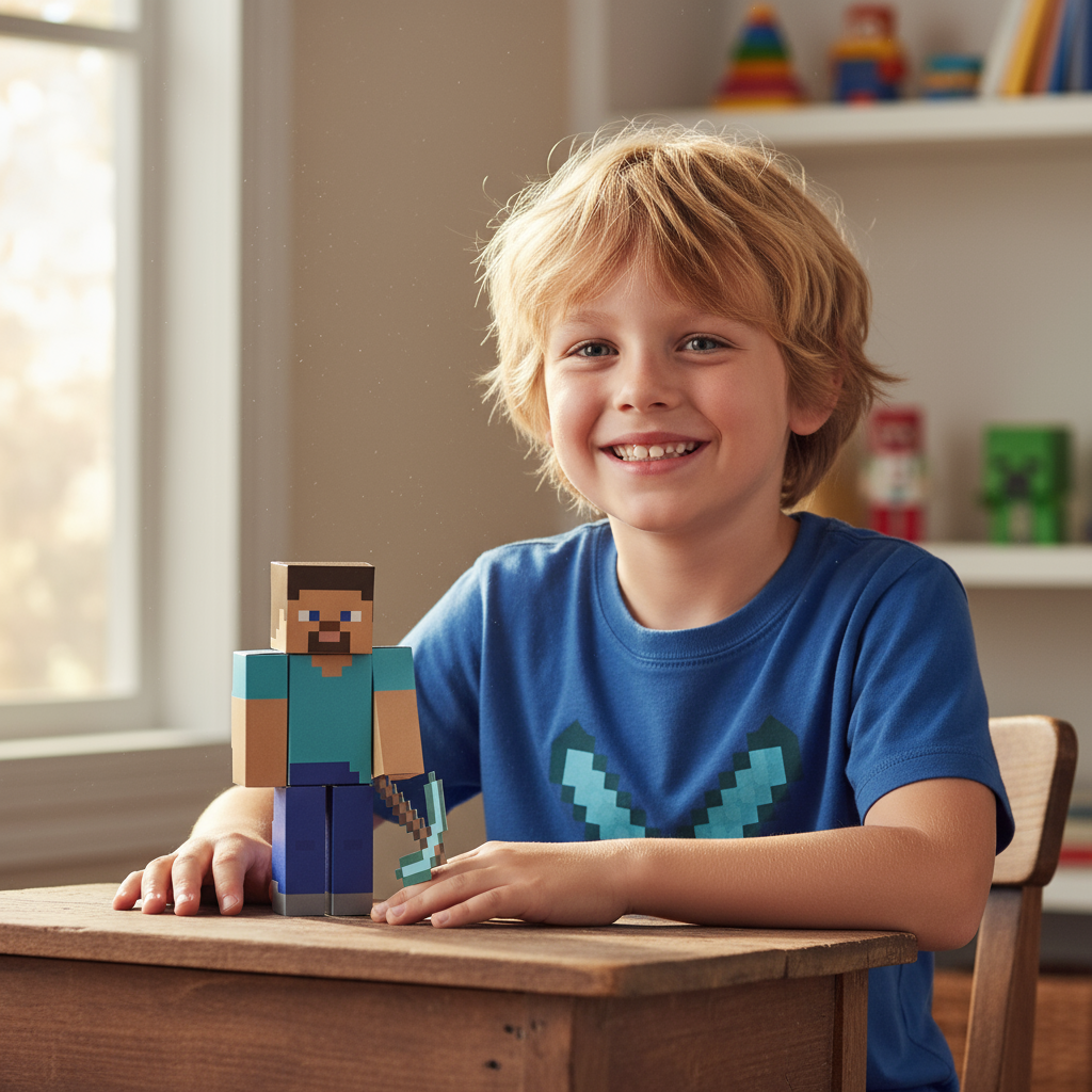 Buildable Minecraft Steve CUBLES figure holding his axe