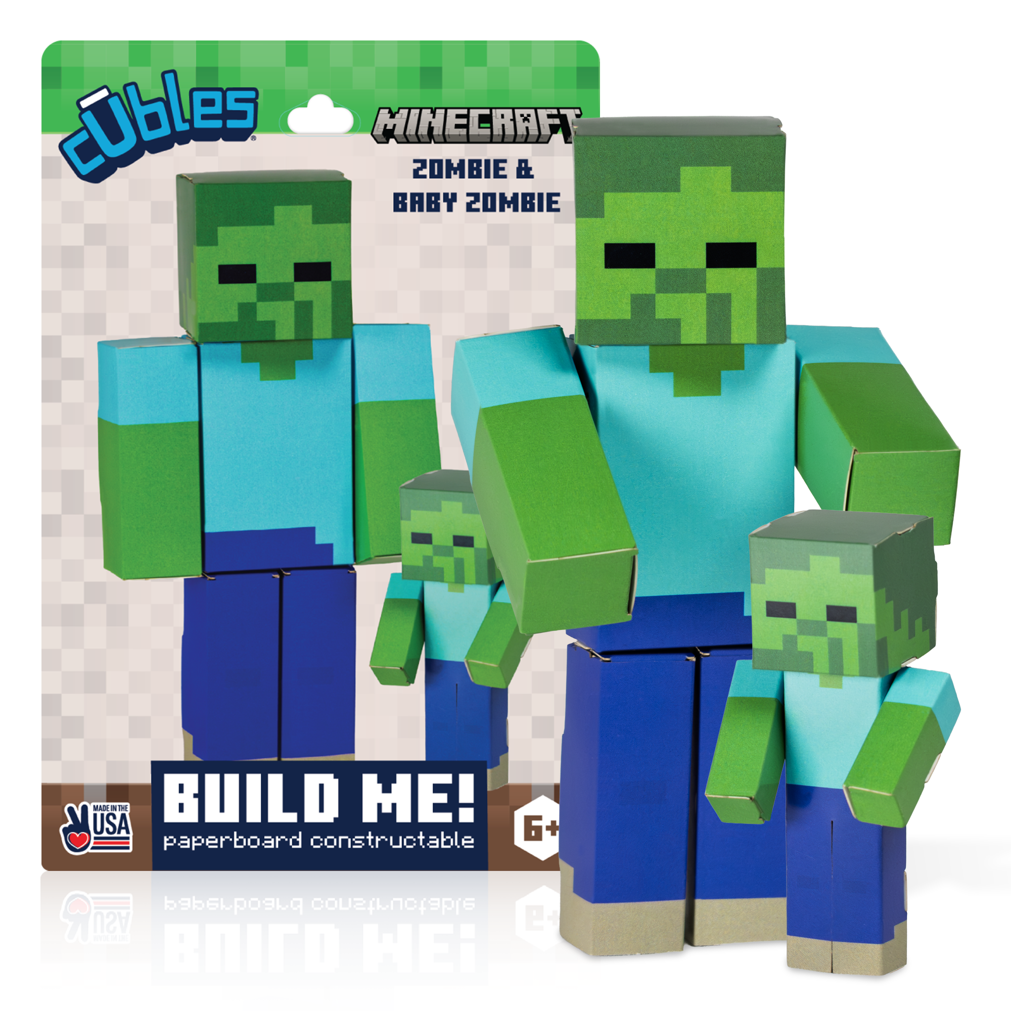 Minecraft Zombie & Baby Zombie CUBLES product packaging flat-pack design