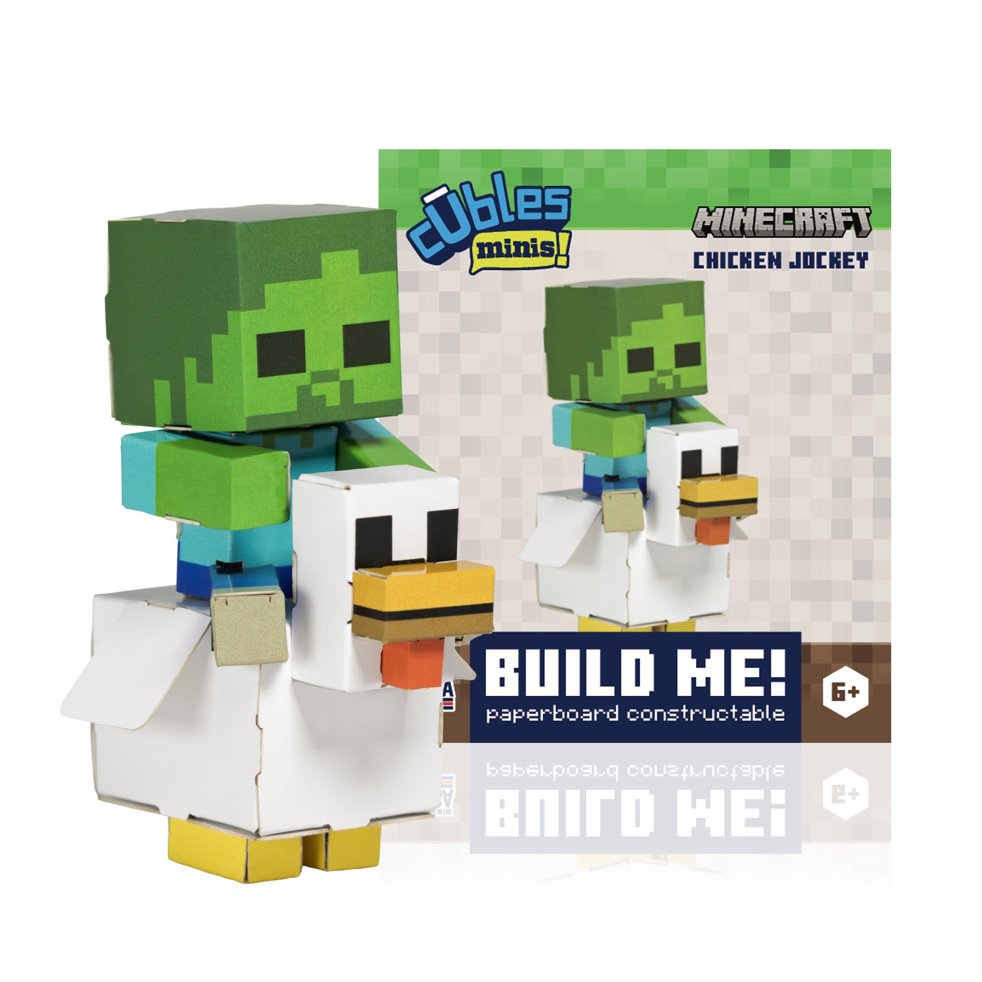 Minecraft Chicken Jockey Mini CUBLES paperboard character fully assembled and posed
