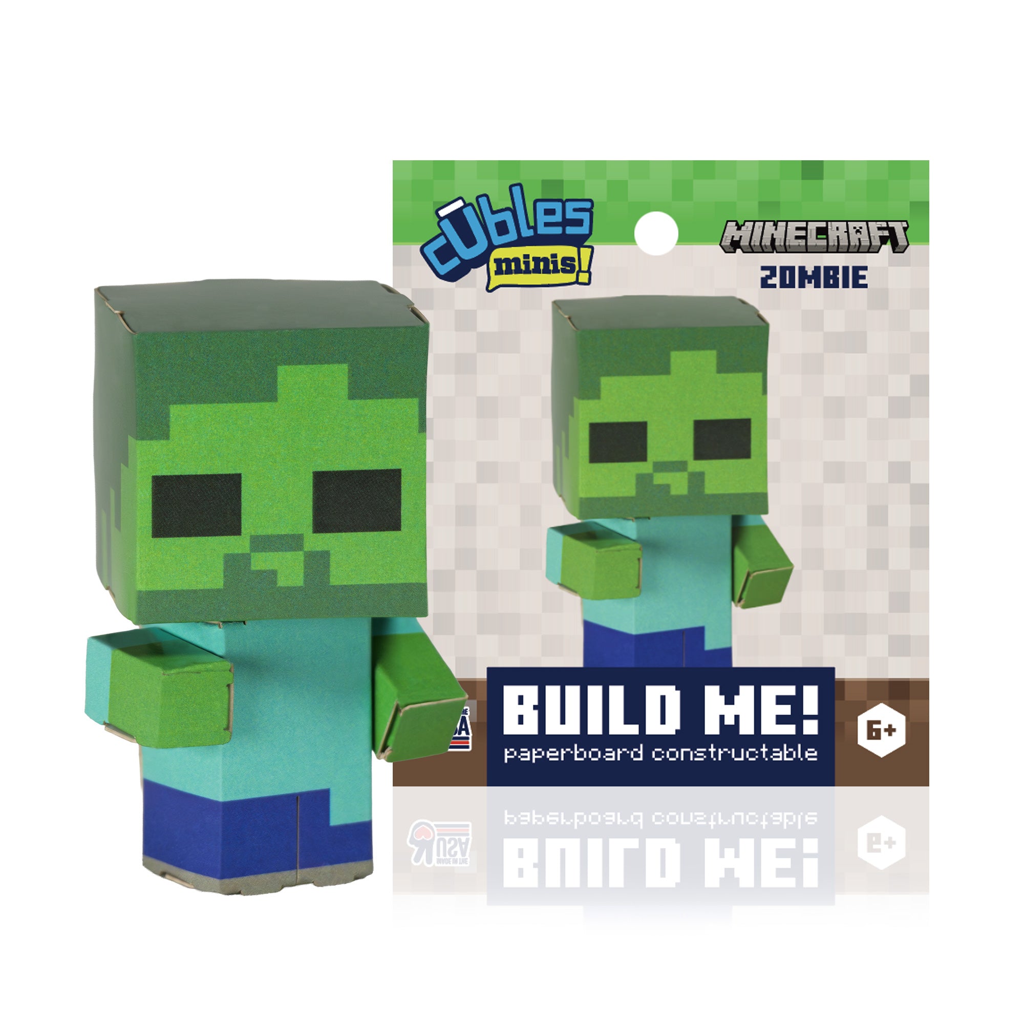 Minecraft Zombie Cuble Mini CUBLES paperboard character fully assembled and posed