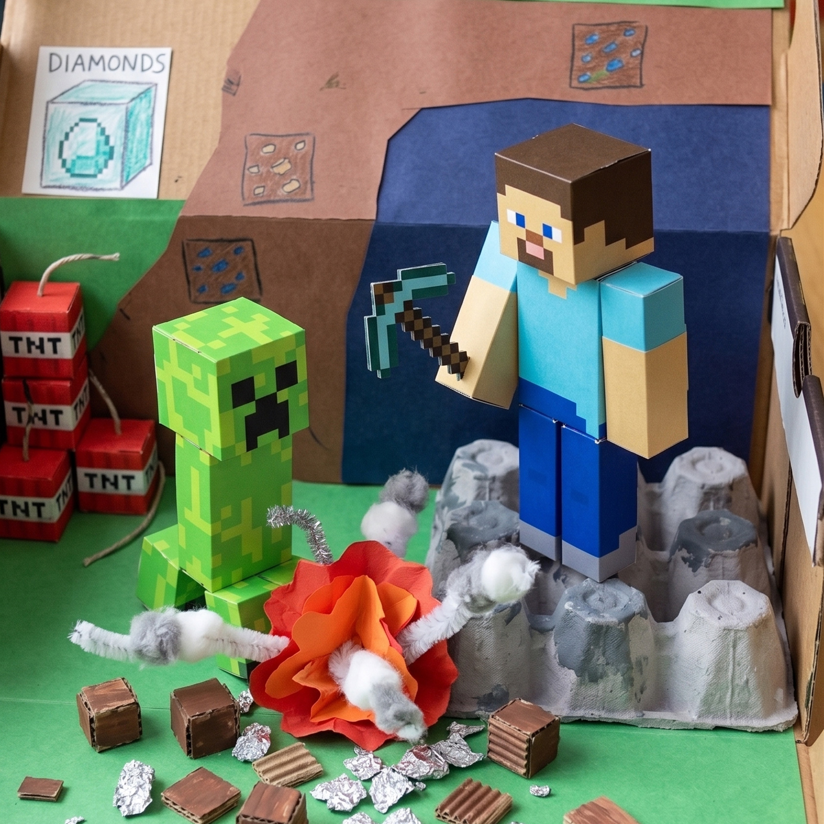 Cubles Minecraft diorama — built and posed