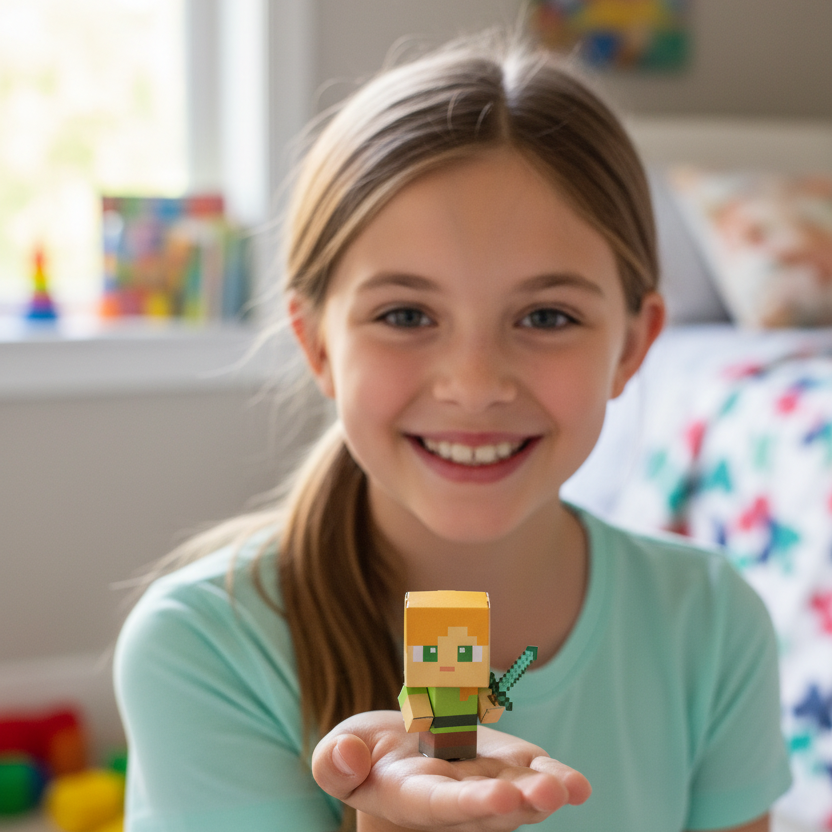 Girl holding Minecraft Alex Cubles Mini
