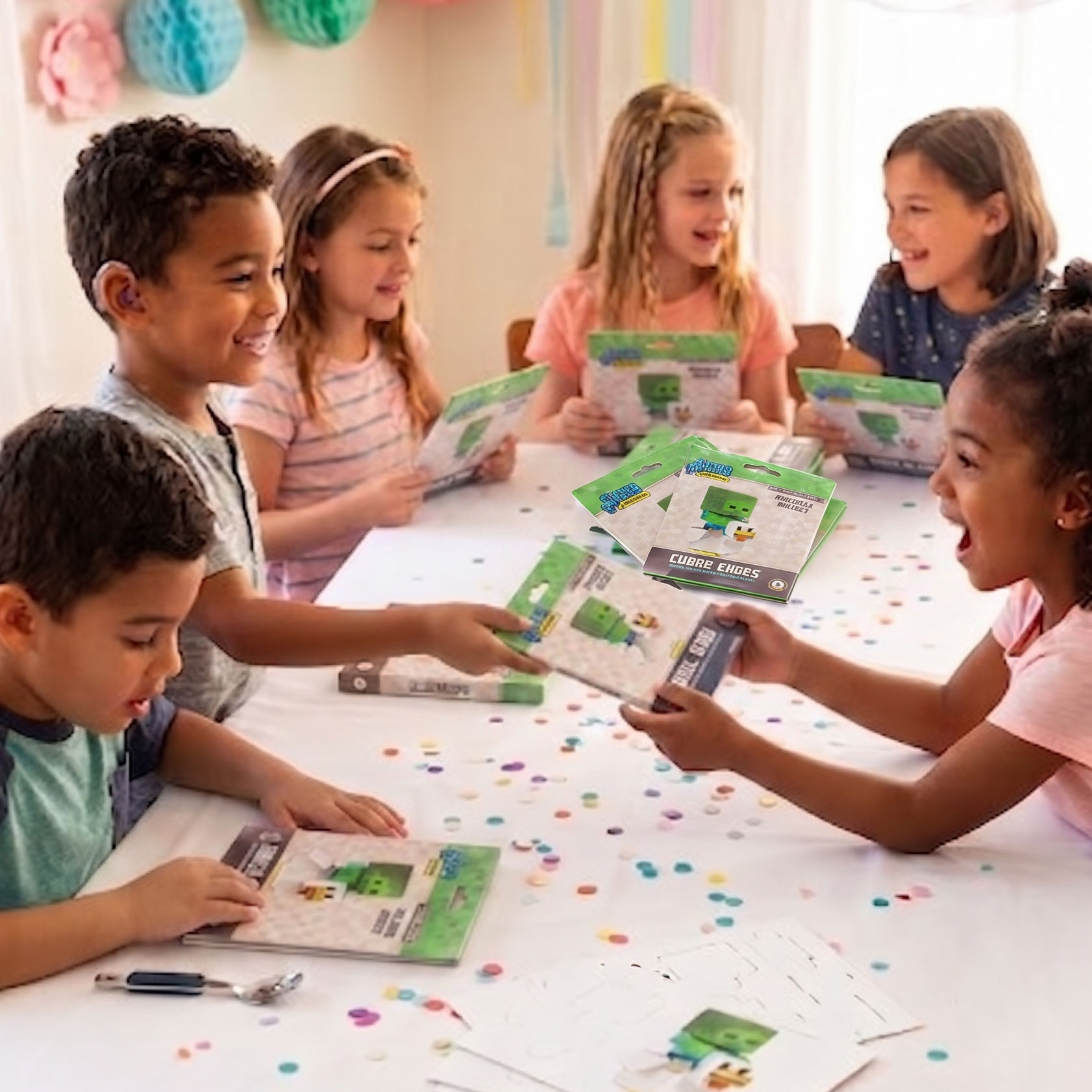 Kids receiving Cubles at a party