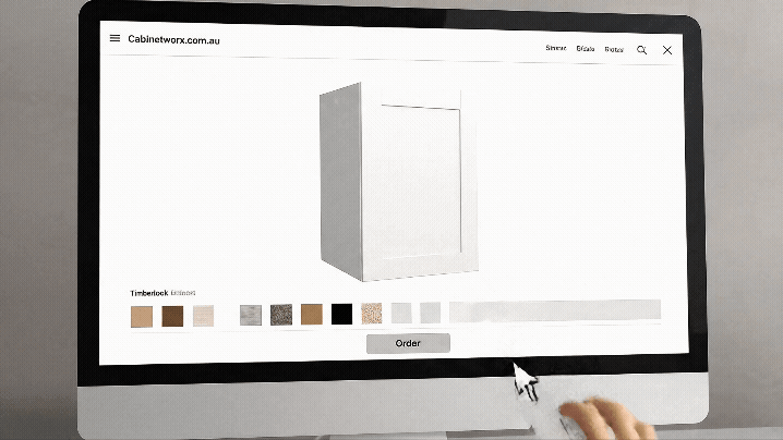 Animated kitchen facelift showing cabinet door replacement.