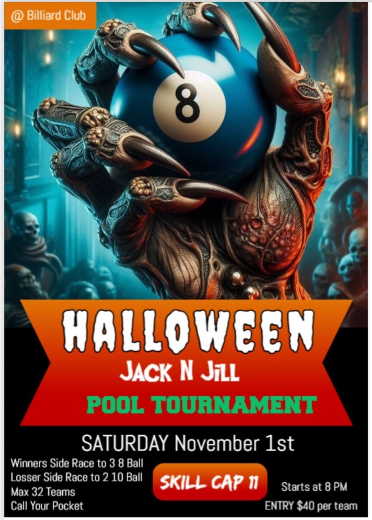 Jack N Jill 8-BALL TOURNAMENT flyer