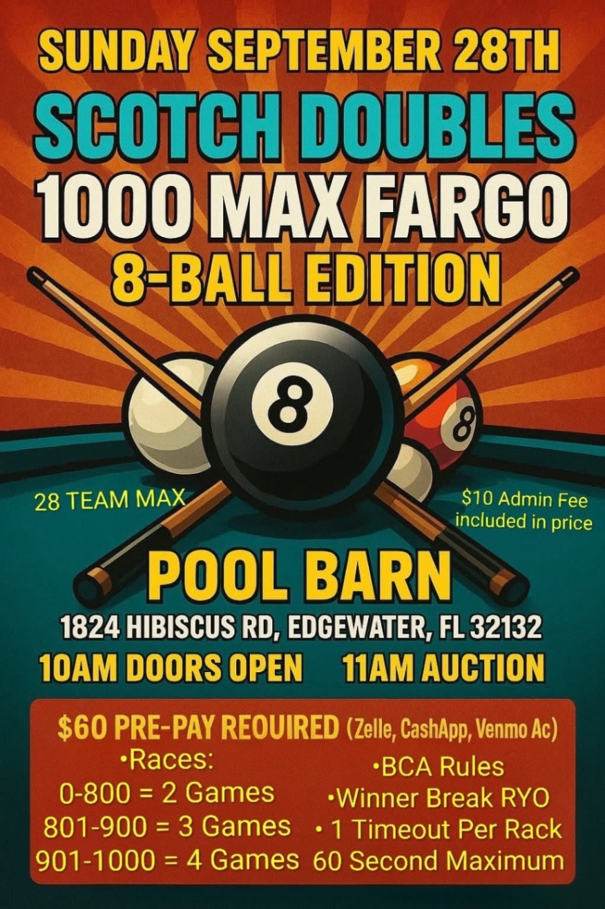Scotch doubles 8 ball tournament flyer