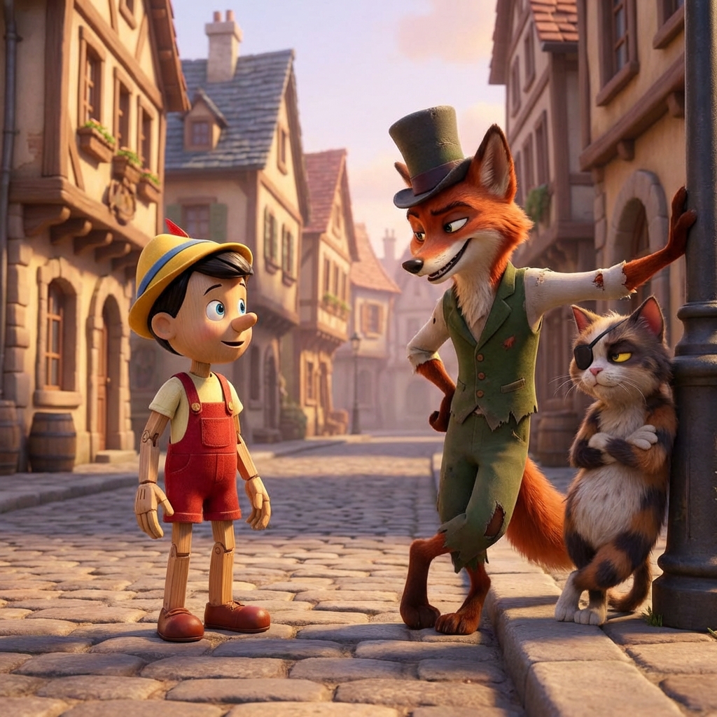 Pinocchio: The Echo of a Wooden Heart - Scene 4: Pinocchio met two tricky strangers on the street. The Fox and the…