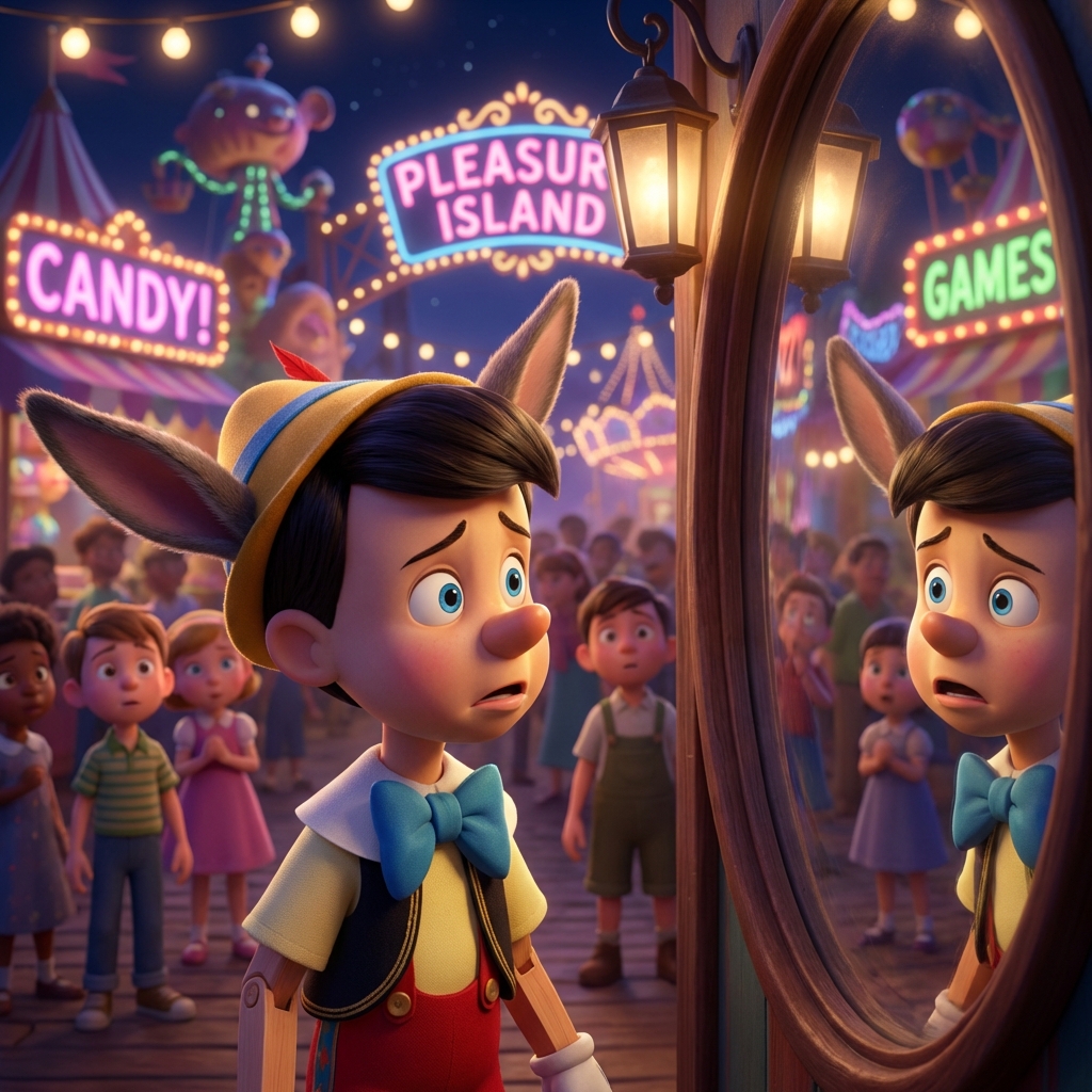 Pinocchio: The Echo of a Wooden Heart - Scene 8: Pleasure Island was a carnival of neon lights and broken rules. But…