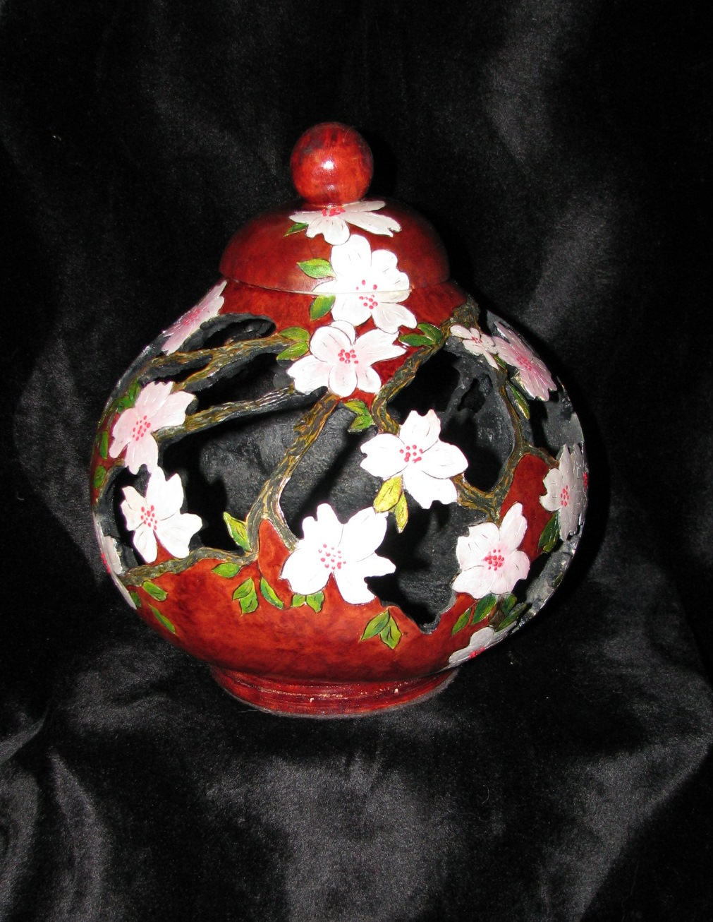 April Dogwood - Hand carved hard shelled gourd