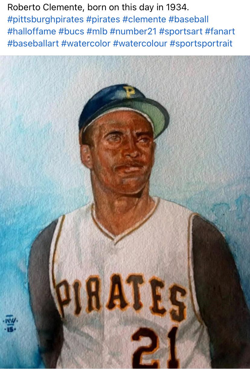 Roberto Clemente, Watercolor, 11x14