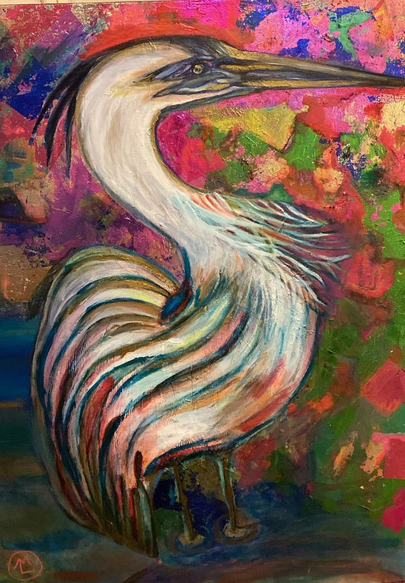 Blue Heron on Fire Jared's Bird 2024-Currently on display at Uniquely Yours in Shreveport