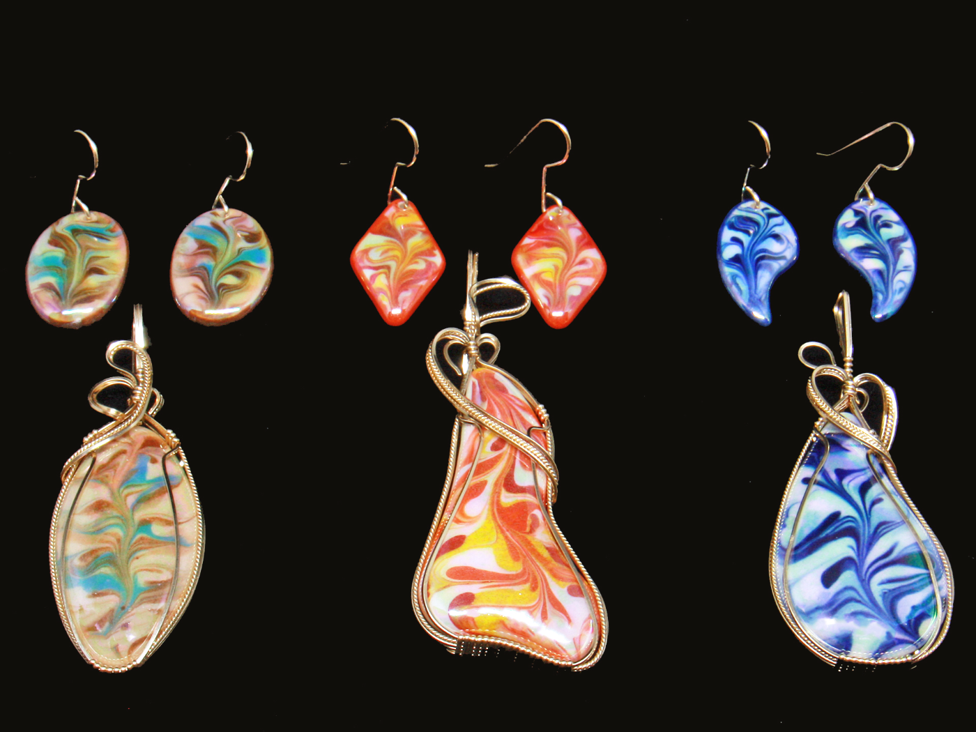 Hand Painted Porcelain Pendants & Earrings